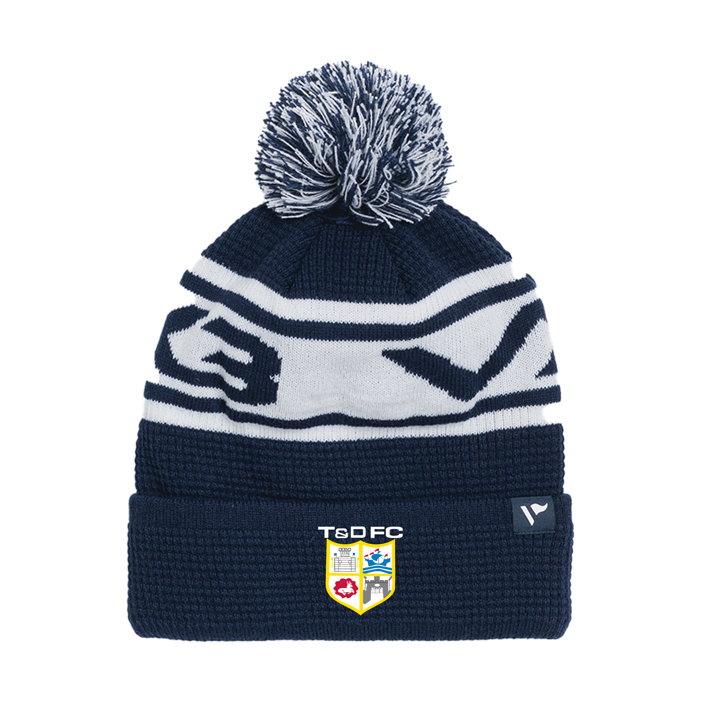 Totnes & Dartington Football Club Waffle Knit Bobble Hat - Navy/White