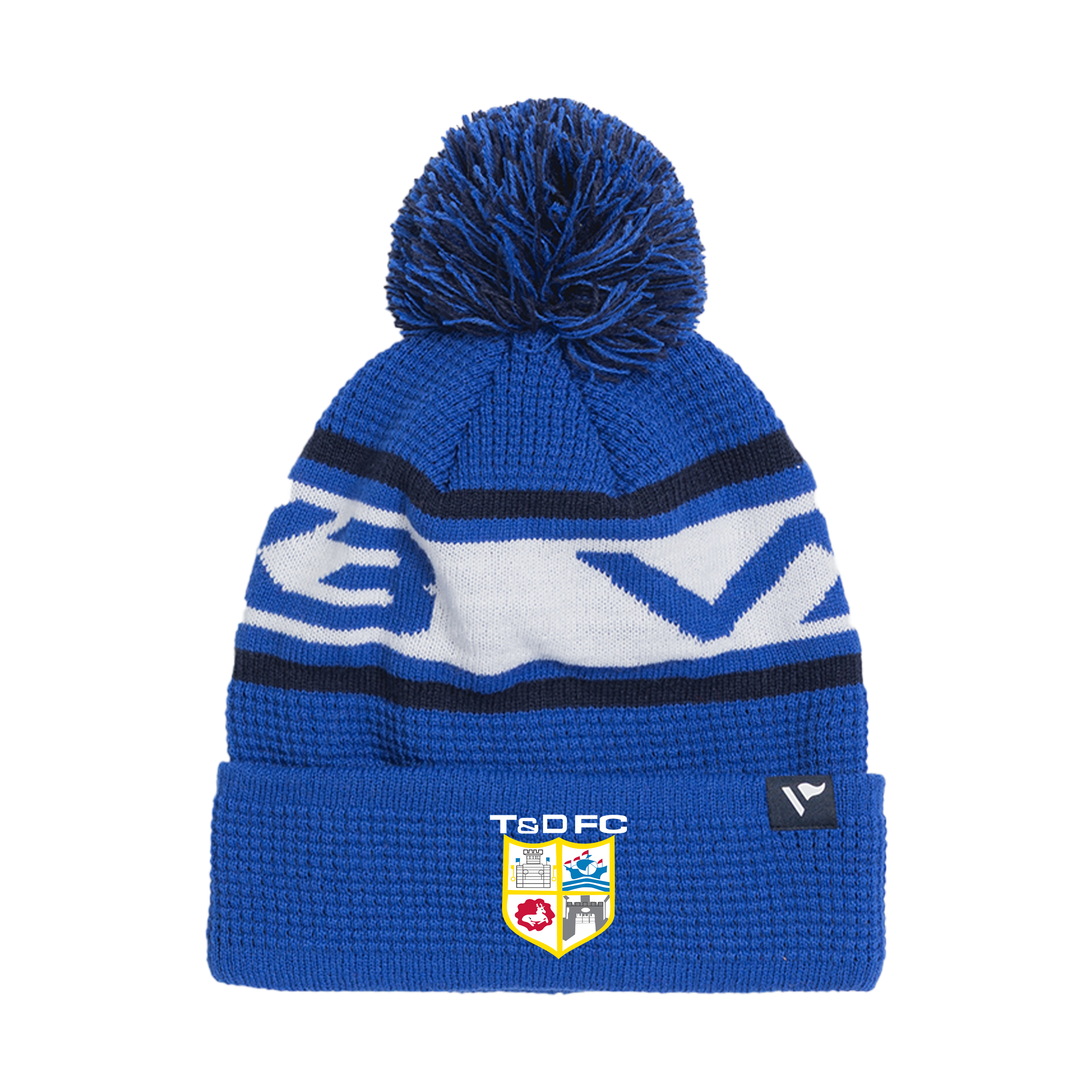 Totnes & Dartington Football Club Waffle Knit Bobble Hat - Royal/Navy/White