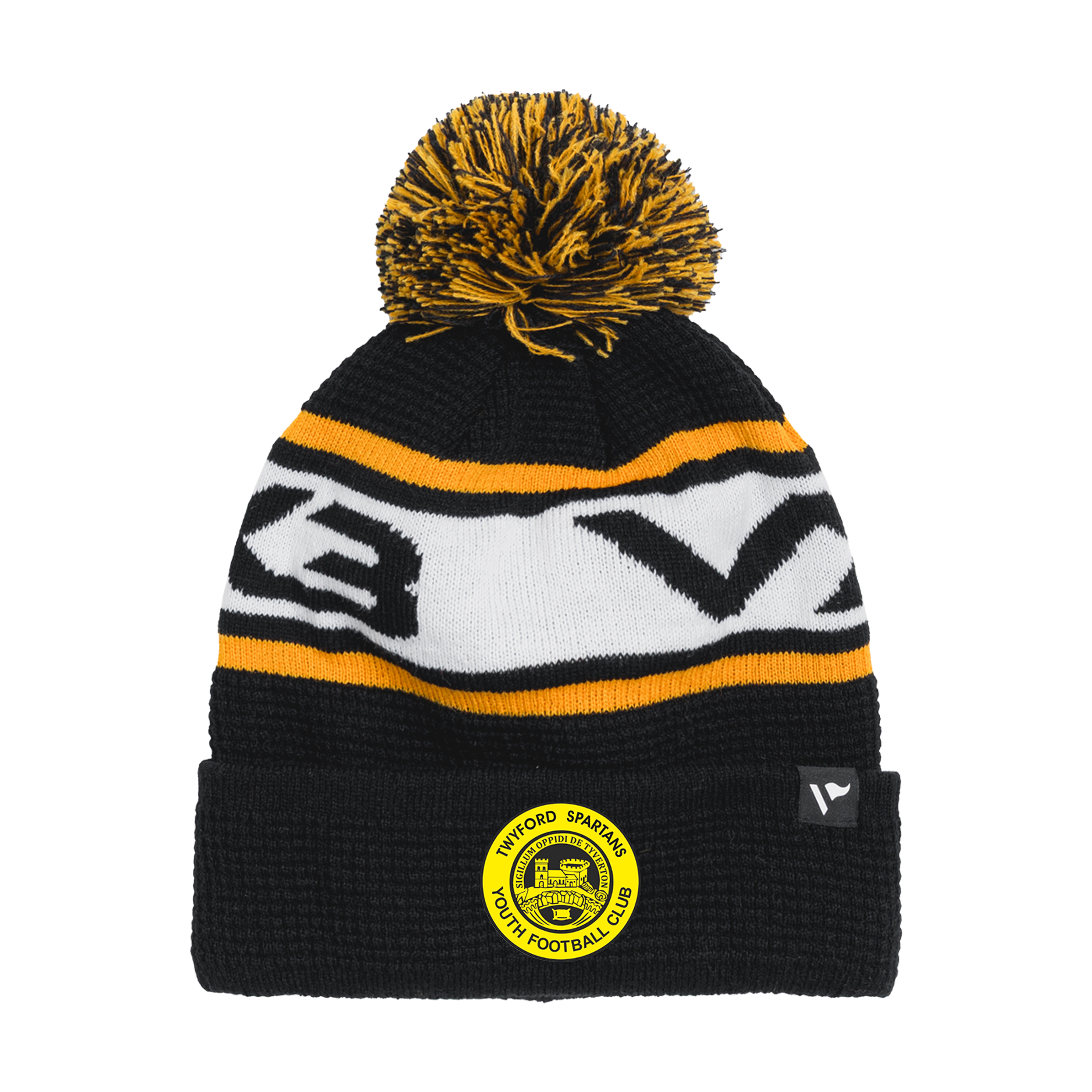Twyford Spartans Youth FC Waffle Knit Bobble Hat - Black/Amber/White