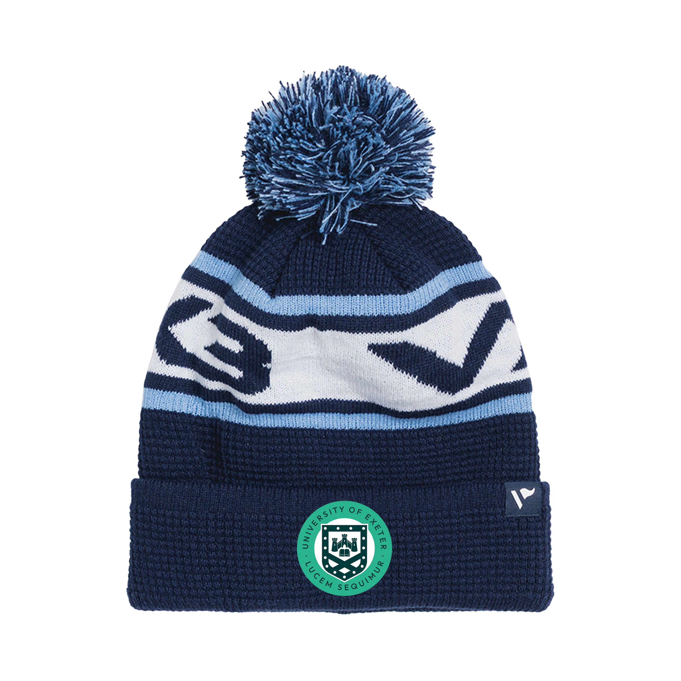 UOE Politics FC Waffle Knit Bobble Hat - Navy/Sky/White