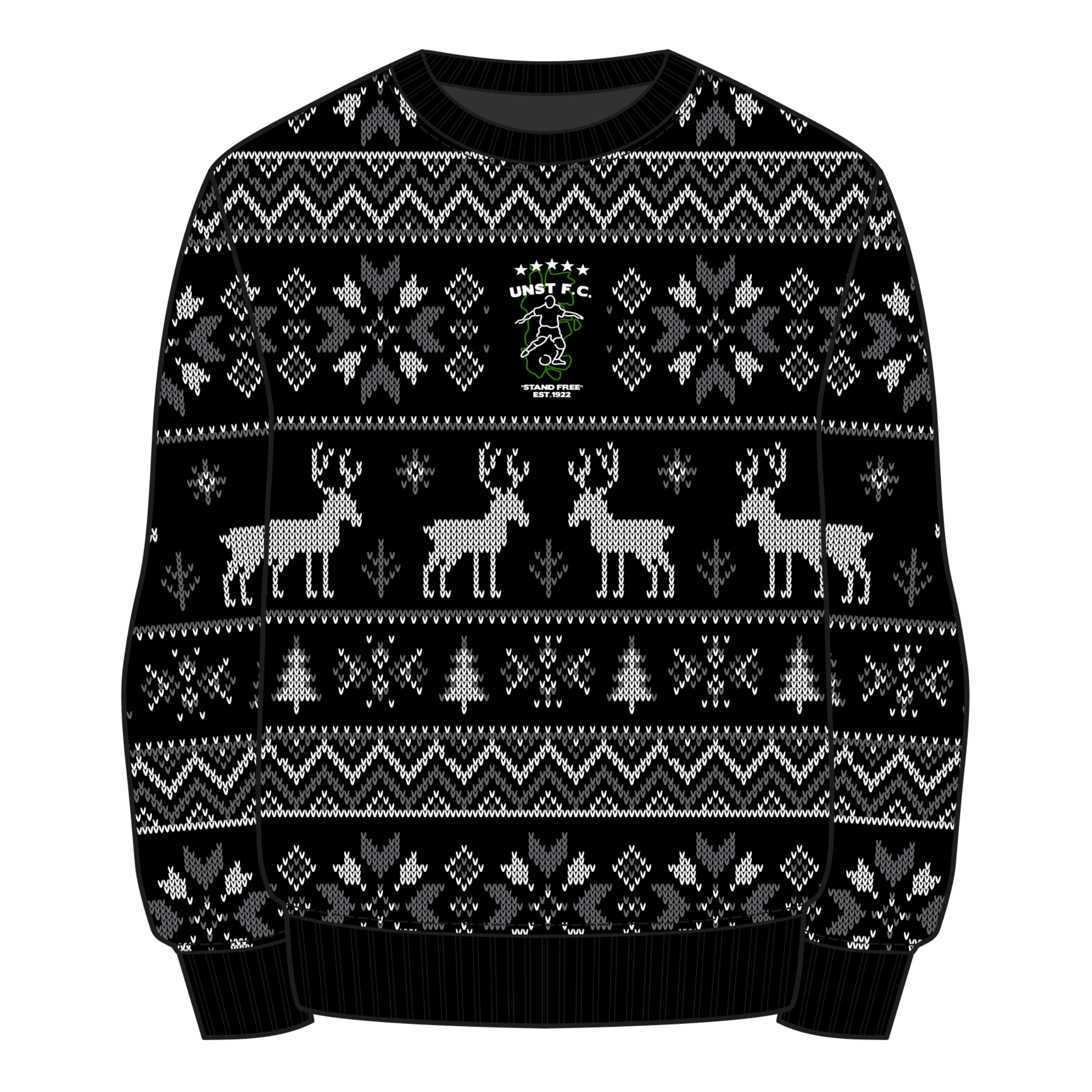 Unst FC Christmas Jumper - Black/Grey/White Youth