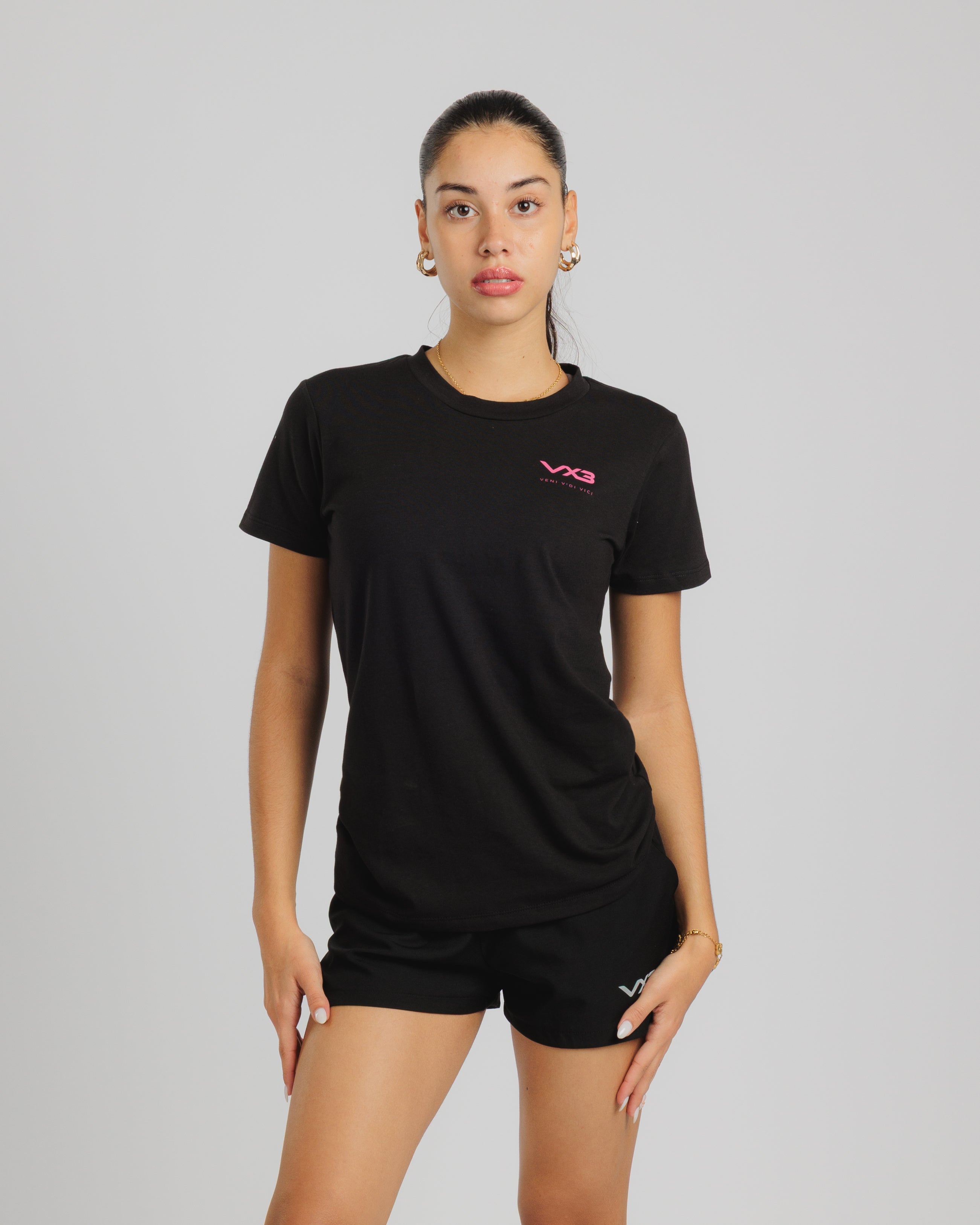Veni Vidi Vici Ladies Tee Black/Hot Pink