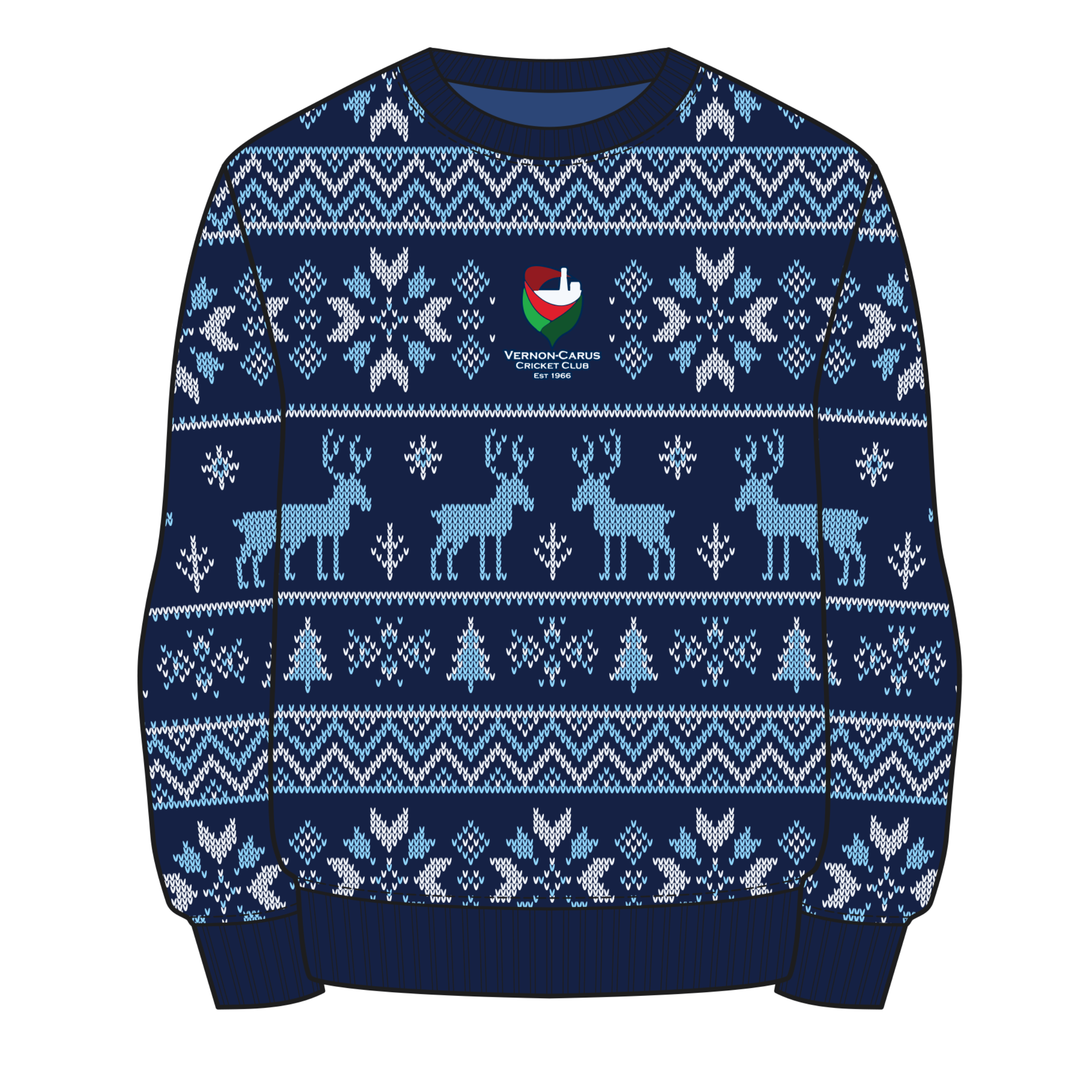 Vernon-Carus Cricket Club Christmas Jumper - Navy/Sky/White