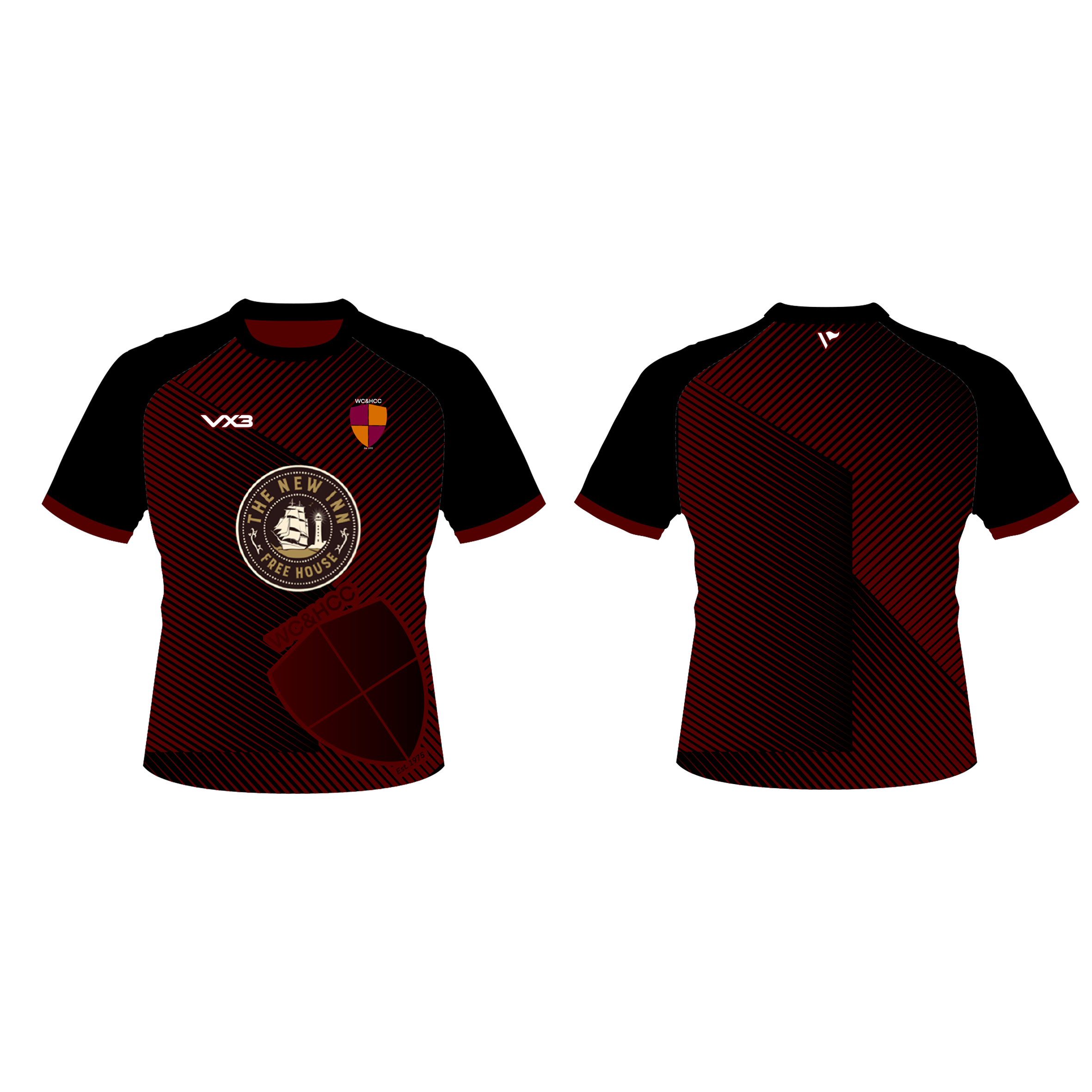 WEST COKER AND HARDINGTON CRICKET CLUB SUBLIMATED TEE COLOUR: BLACK/MAROON - ADULTS