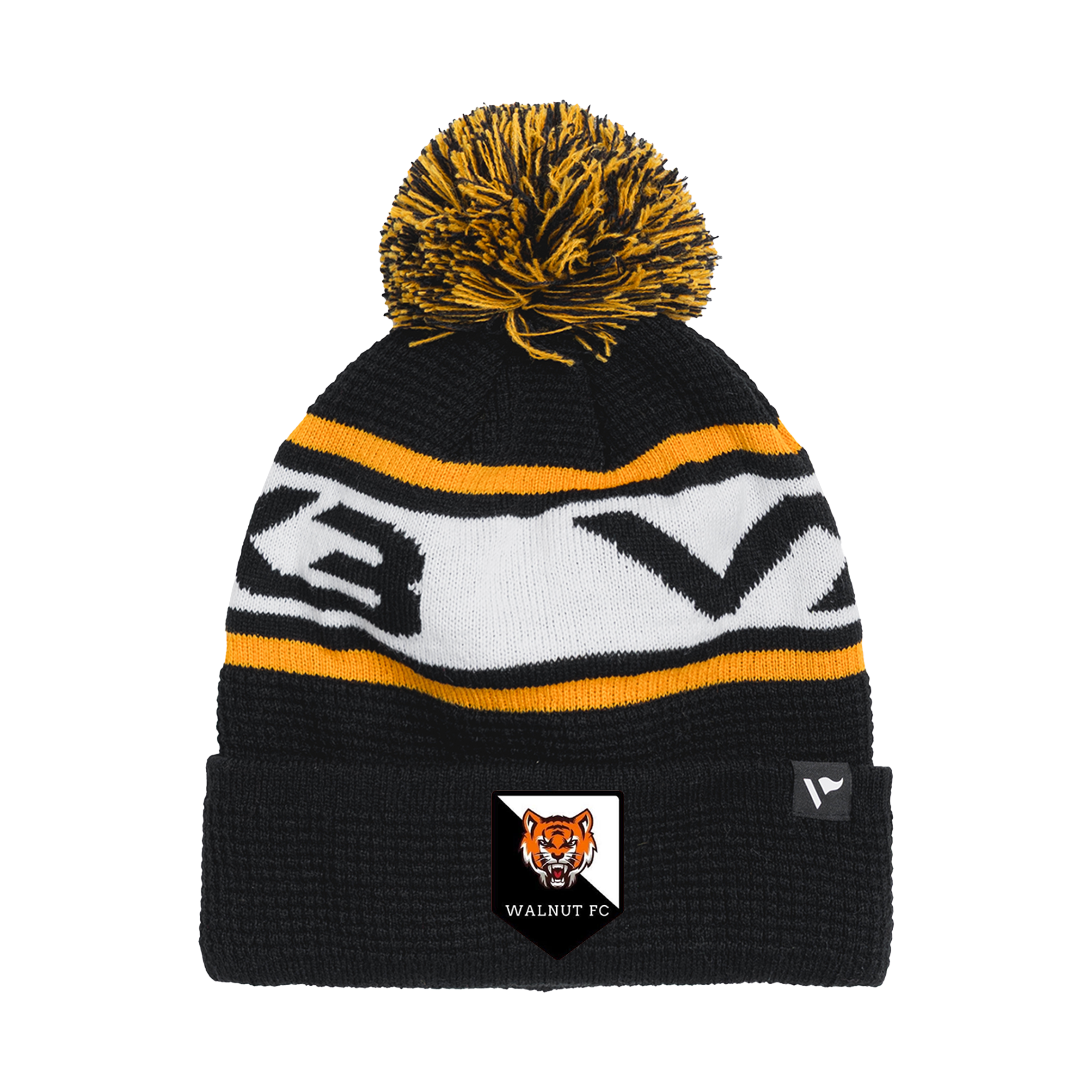 Walnut FC Waffle Knit Bobble Hat - Black/Amber/White