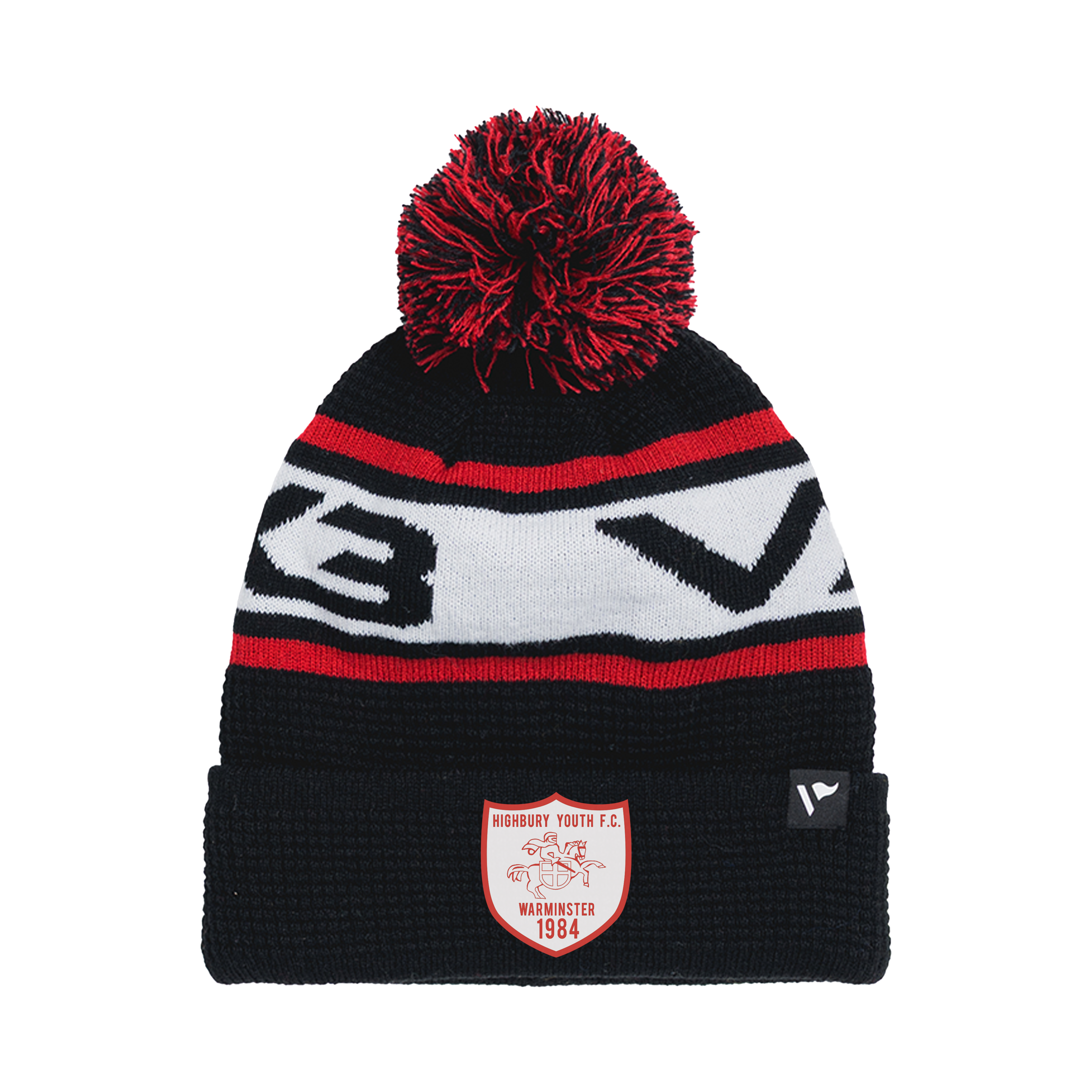 Warminster Highbury Waffle Knit Bobble Hat - Black/Red/White