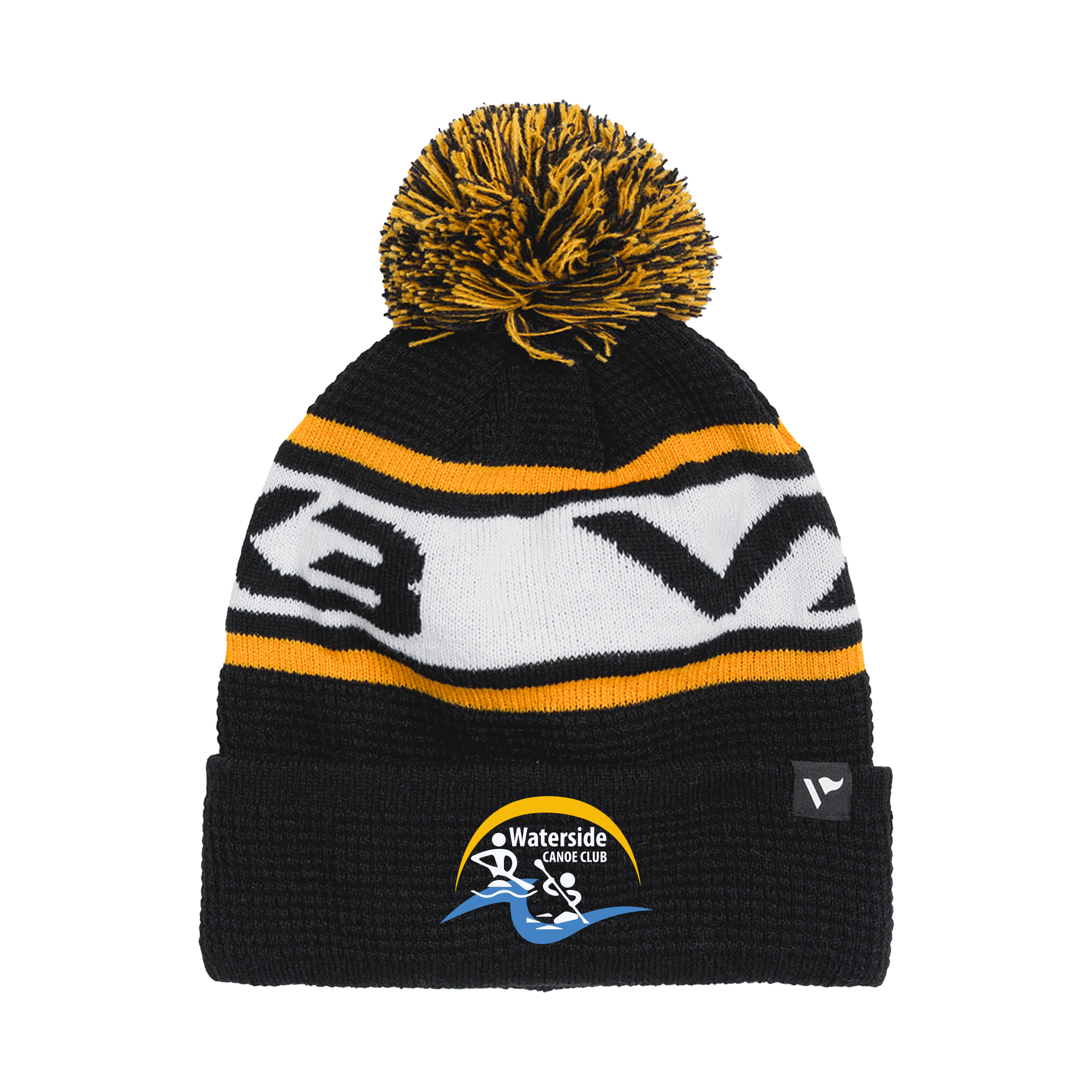 Waterside Canoe Club Waffle Knit Bobble Hat - Black/Amber/White