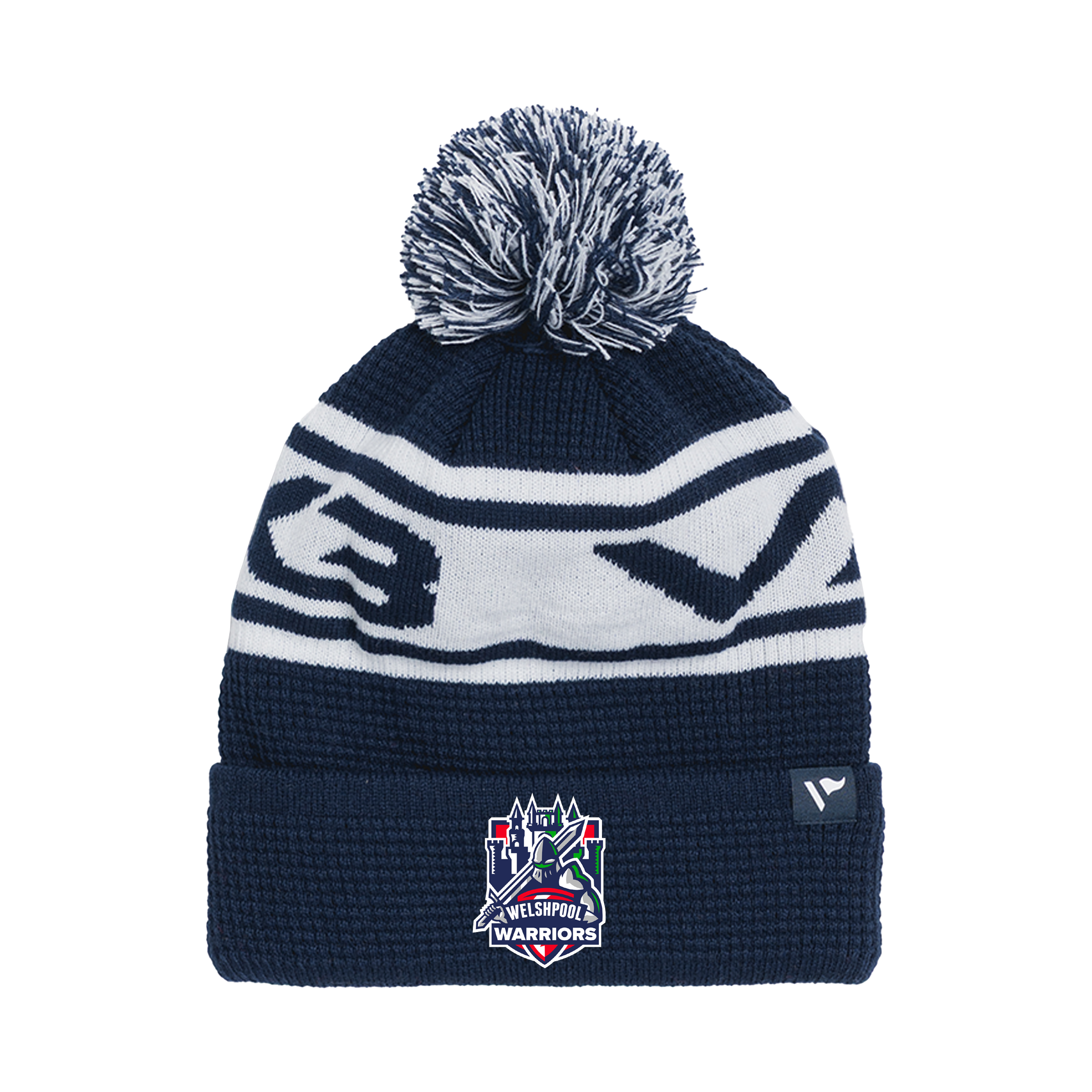 WELSHPOOL RFC - WARRIORS Waffle Knit Bobble Hat - Navy/White