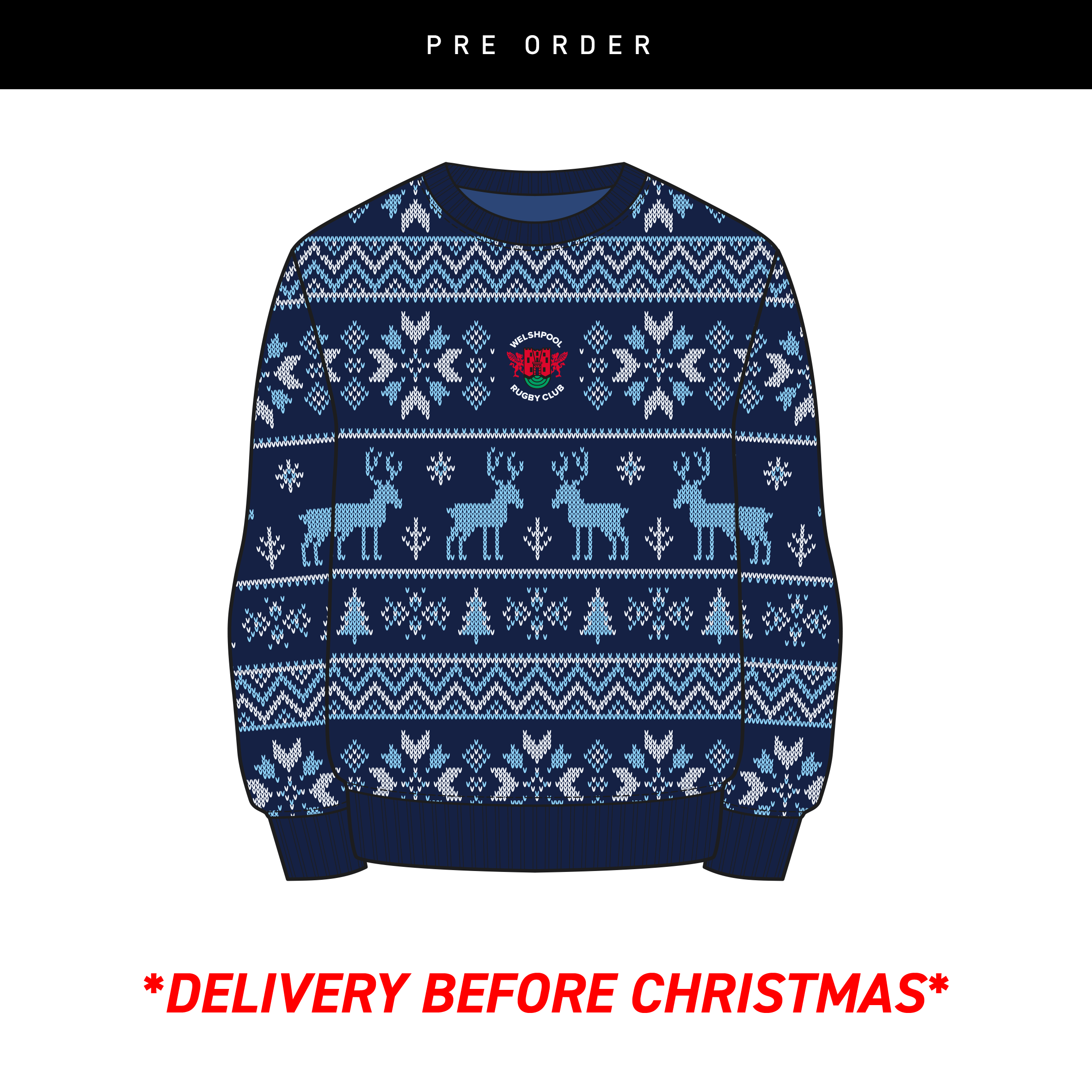 Welshpool RFC Christmas Jumper -  Navy/Sky/White