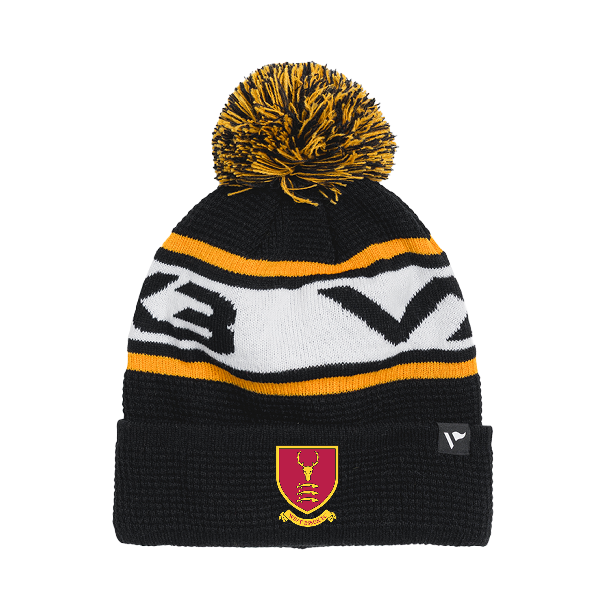 West Essex FC Waffle Knit Bobble Hat - Black/Amber/White