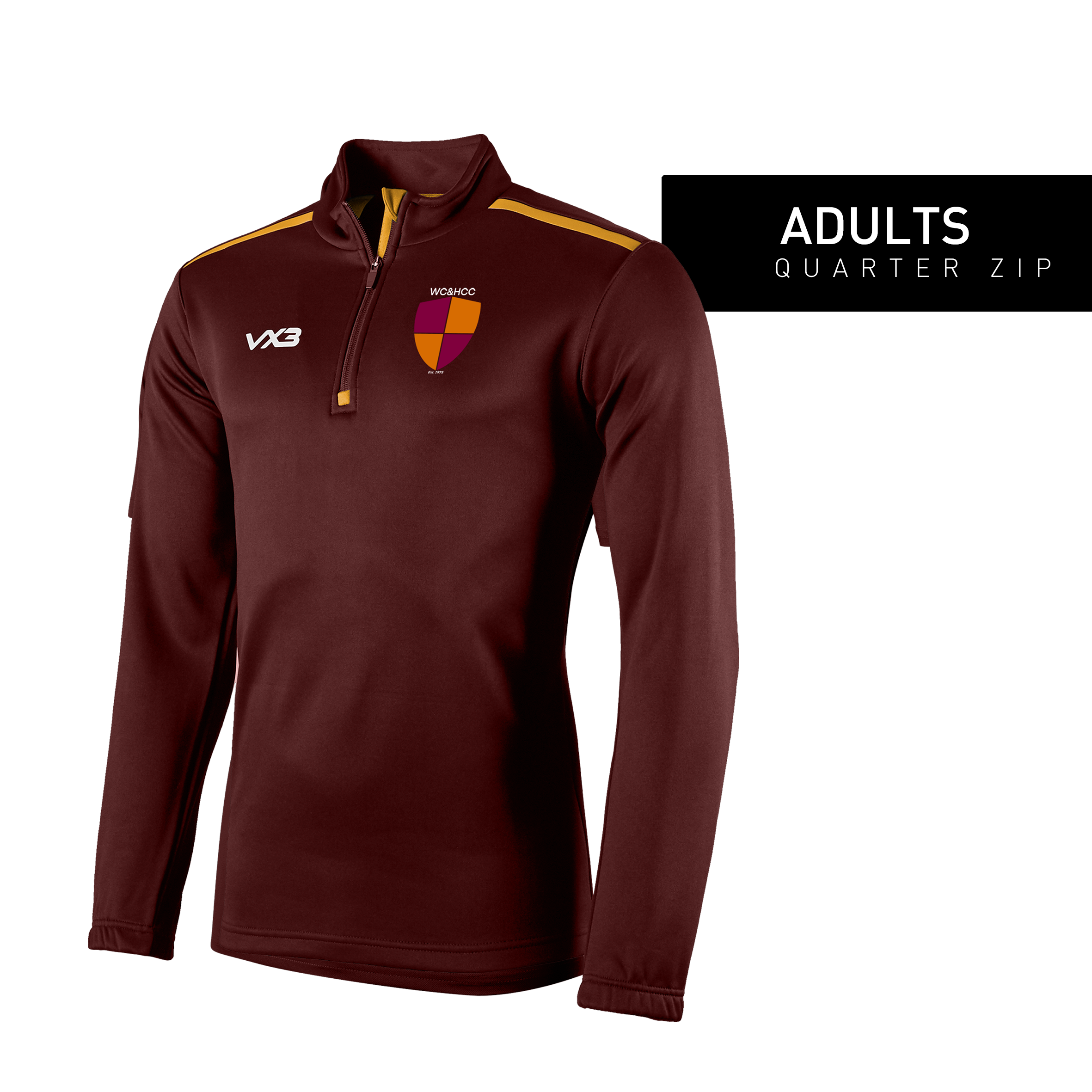 West Coker and Hardington Cricket Club Fortis Quarter Zip Sweat Maroon/Amber - Club Community