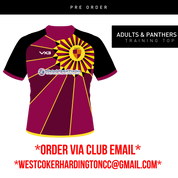 WEST COKER AND HARDINGTON CRICKET CLUB SUBLIMATED TEE COLOUR: NEW CERISE/YELLOW/BLACK