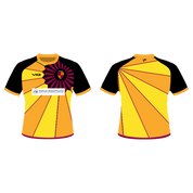 WEST COKER AND HARDINGTON CRICKET CLUB SUBLIMATED TEE COLOUR: YELLOW/AMBER/BLACK/NEW CERISE