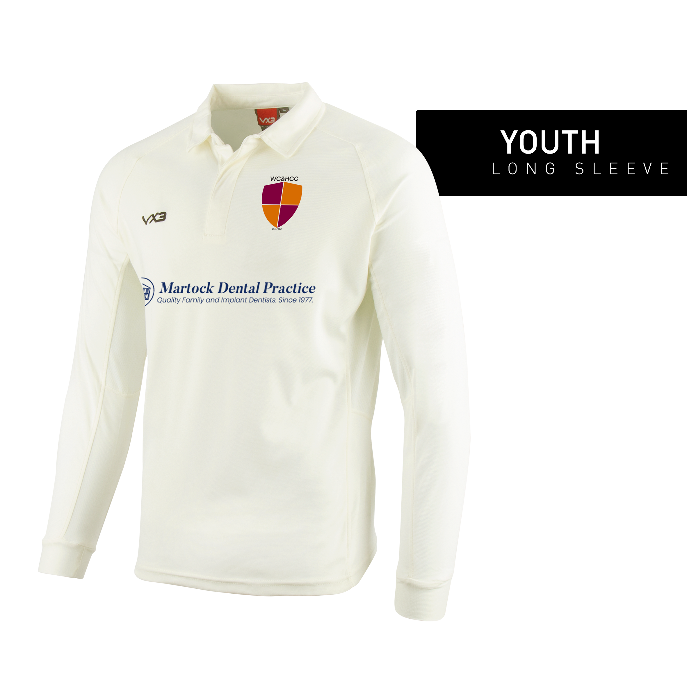 West Coker and Hardington Cricket Club Cricket Whites Youth Long Sleeve Shirt
