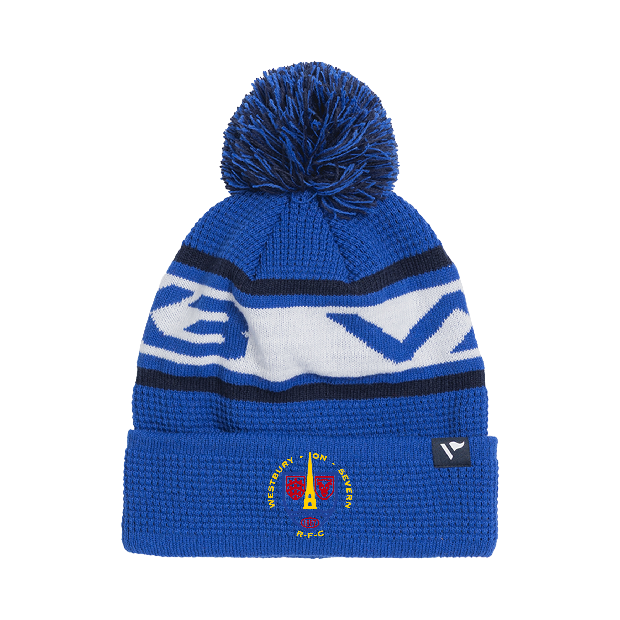 Westbury on Severn RFC Waffle Knit Bobble Hat - Royal/Navy/White