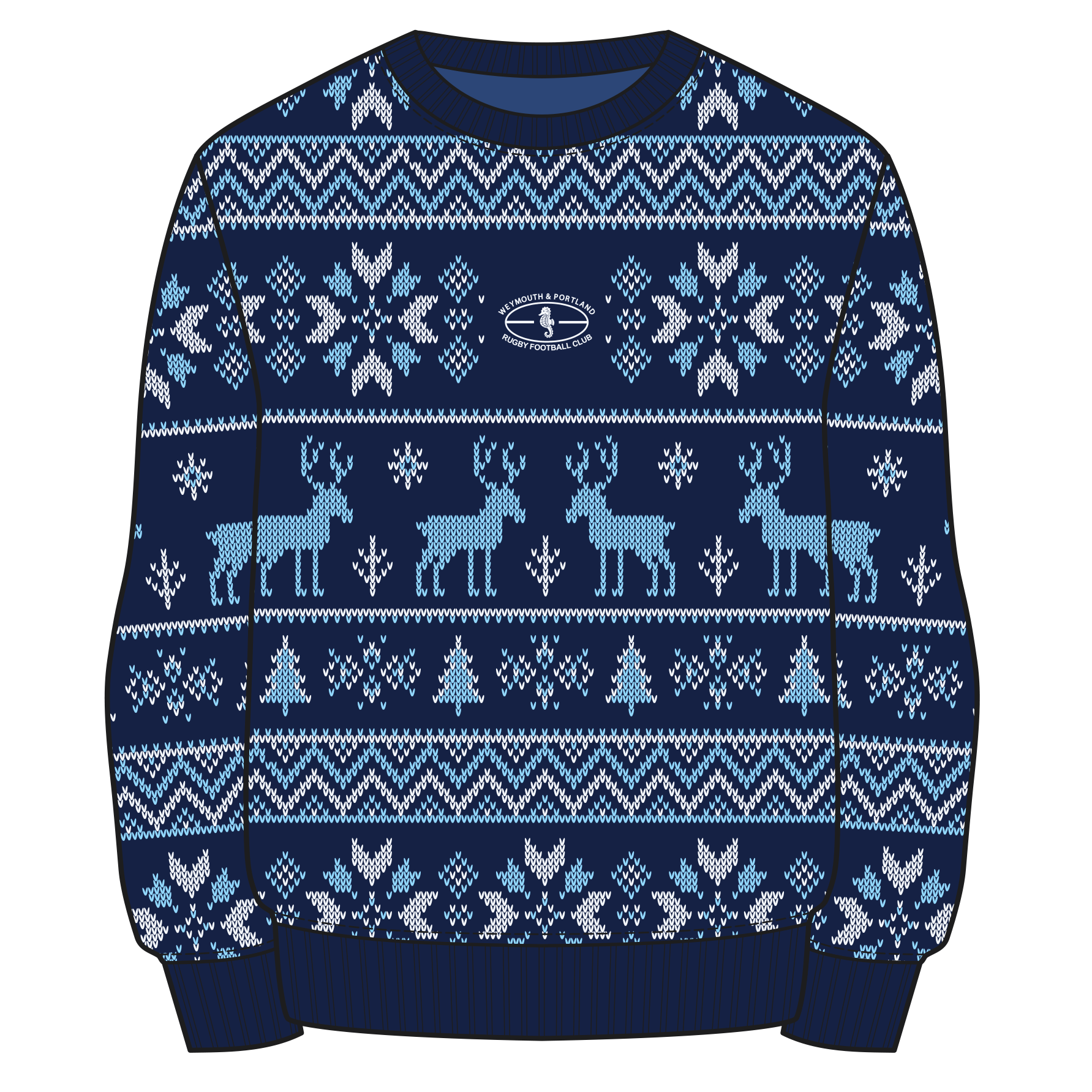 Weymouth & Portland Rugby Football Club Christmas Jumper - Navy/Sky/White