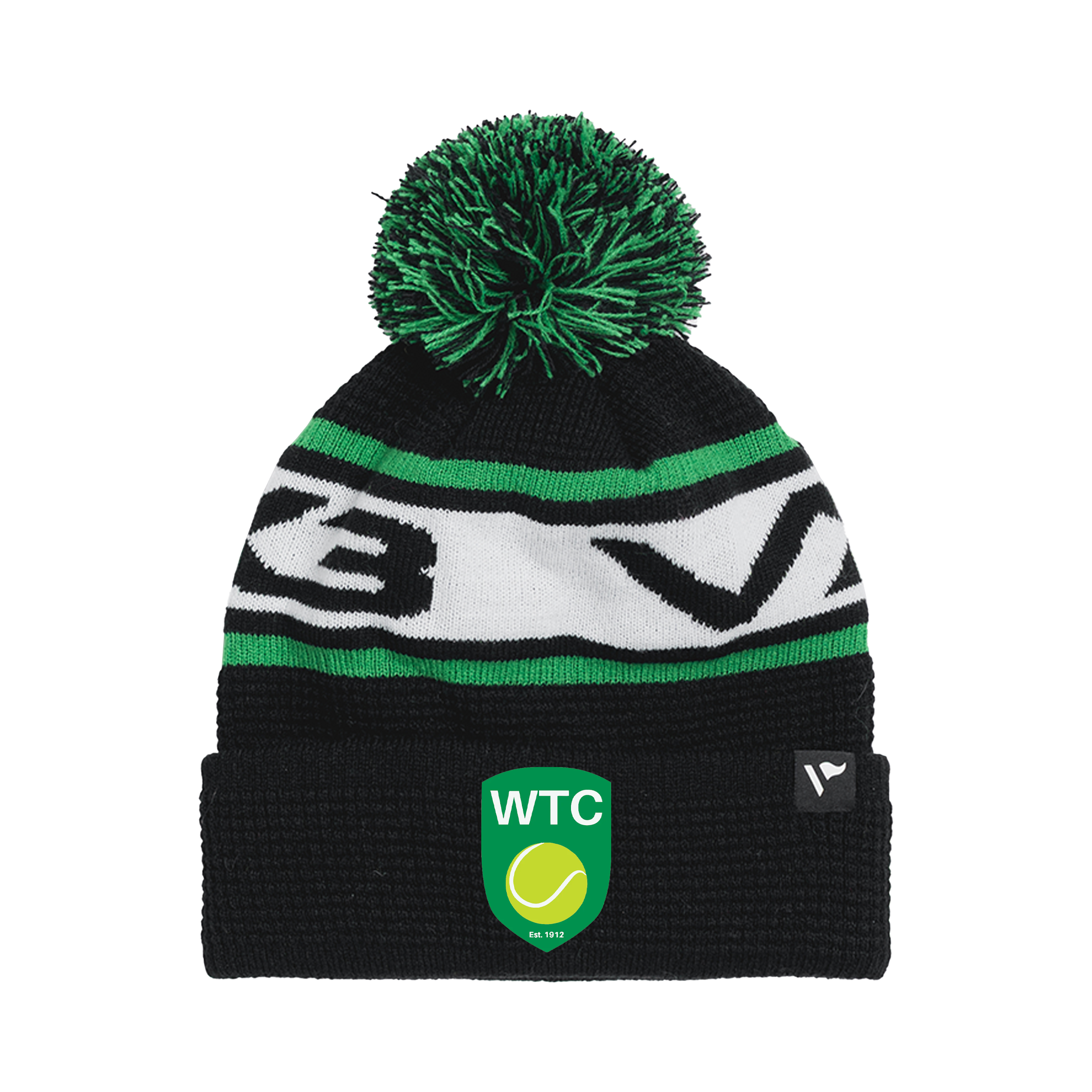 Whitchurch Tennis Club Waffle Knit Bobble Hat - Black/Emerald/White