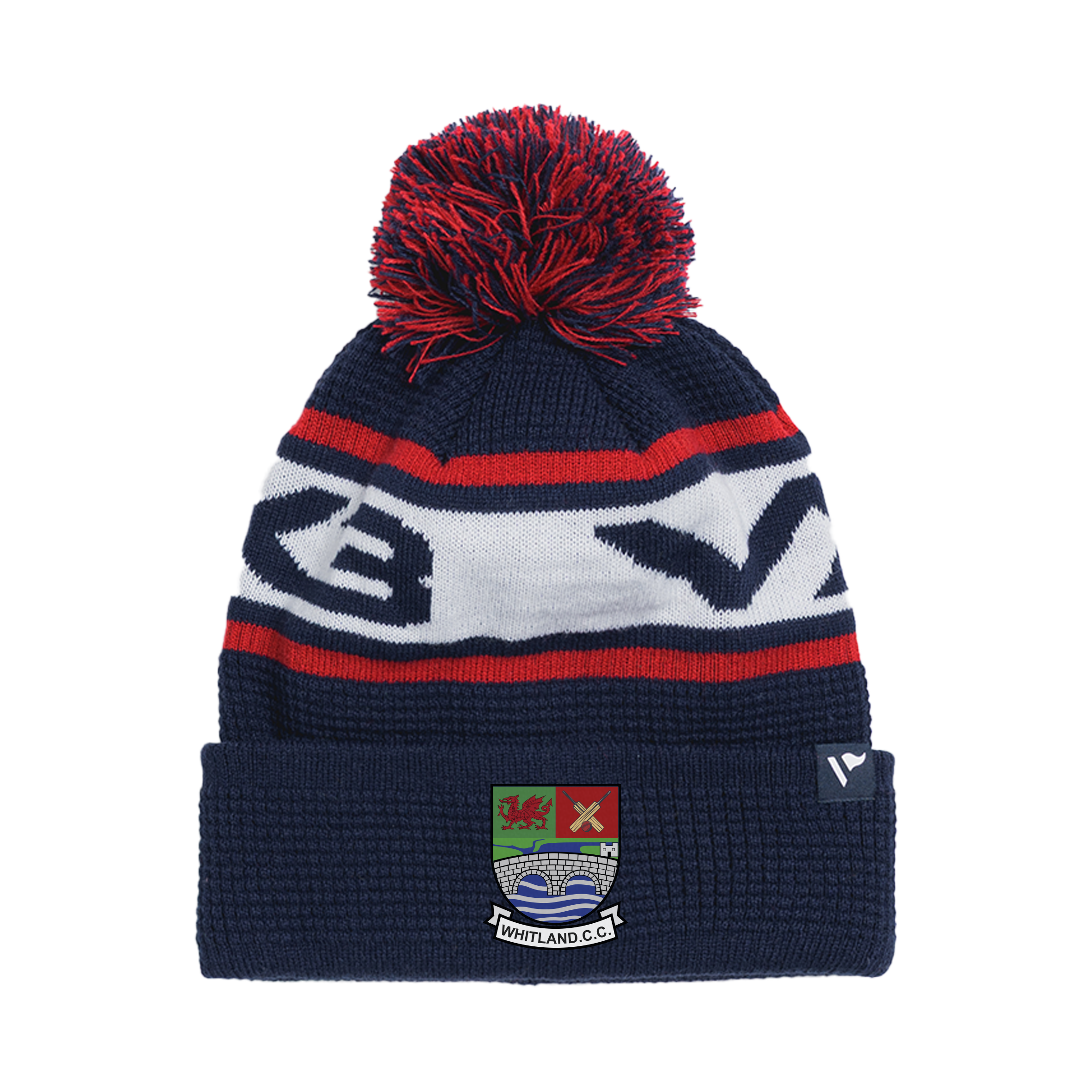 Whitland Cricket Club Waffle Knit Bobble Hat - Navy/Red/White
