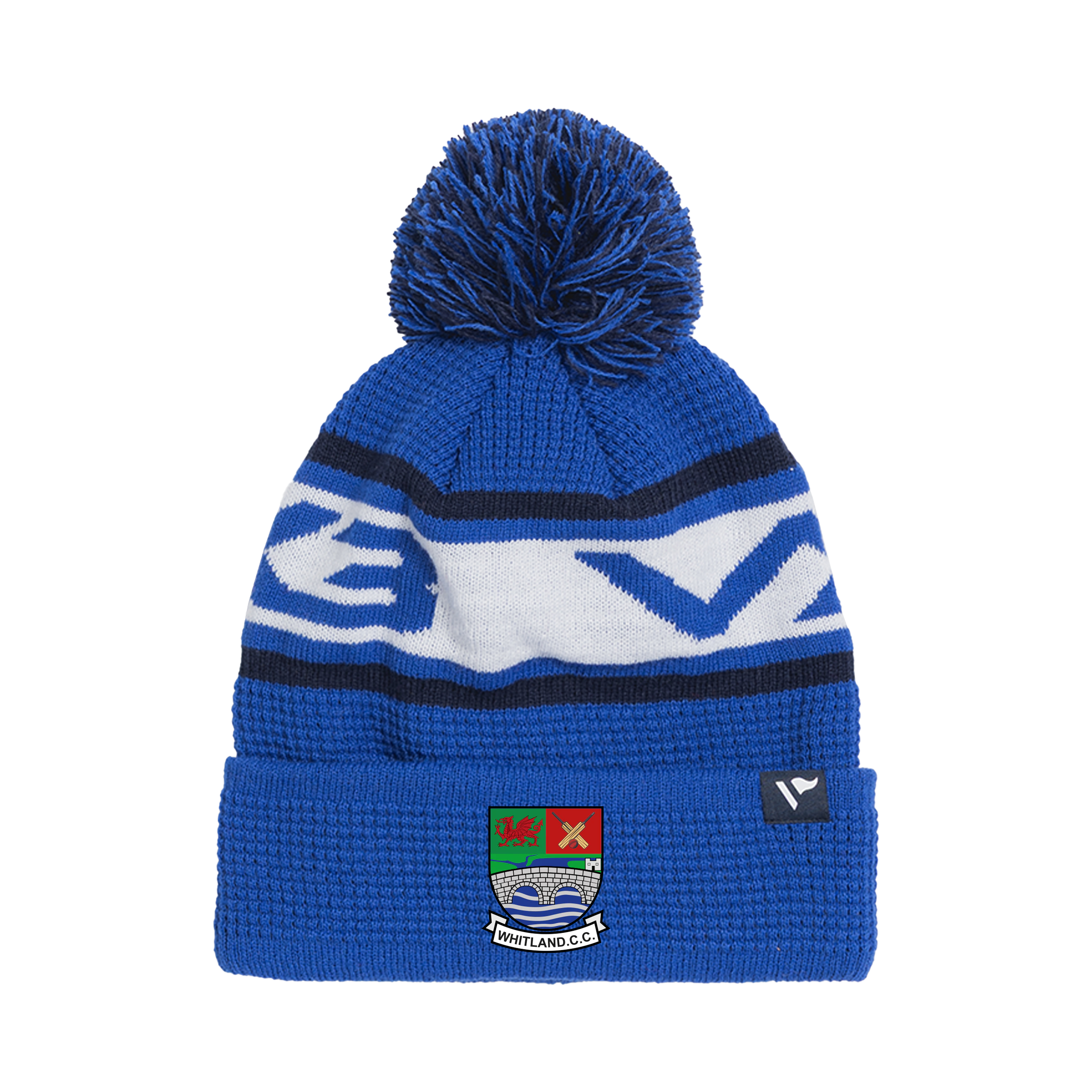 Whitland Cricket Club Waffle Knit Bobble Hat - Royal/Navy/White