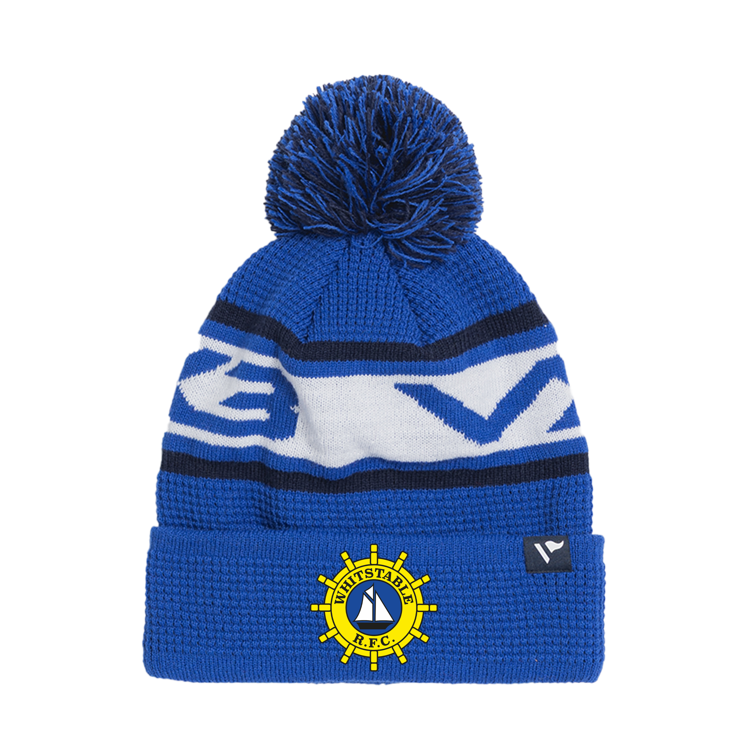 Whitstable RFC Waffle Knit Bobble Hat - Royal/Navy/White