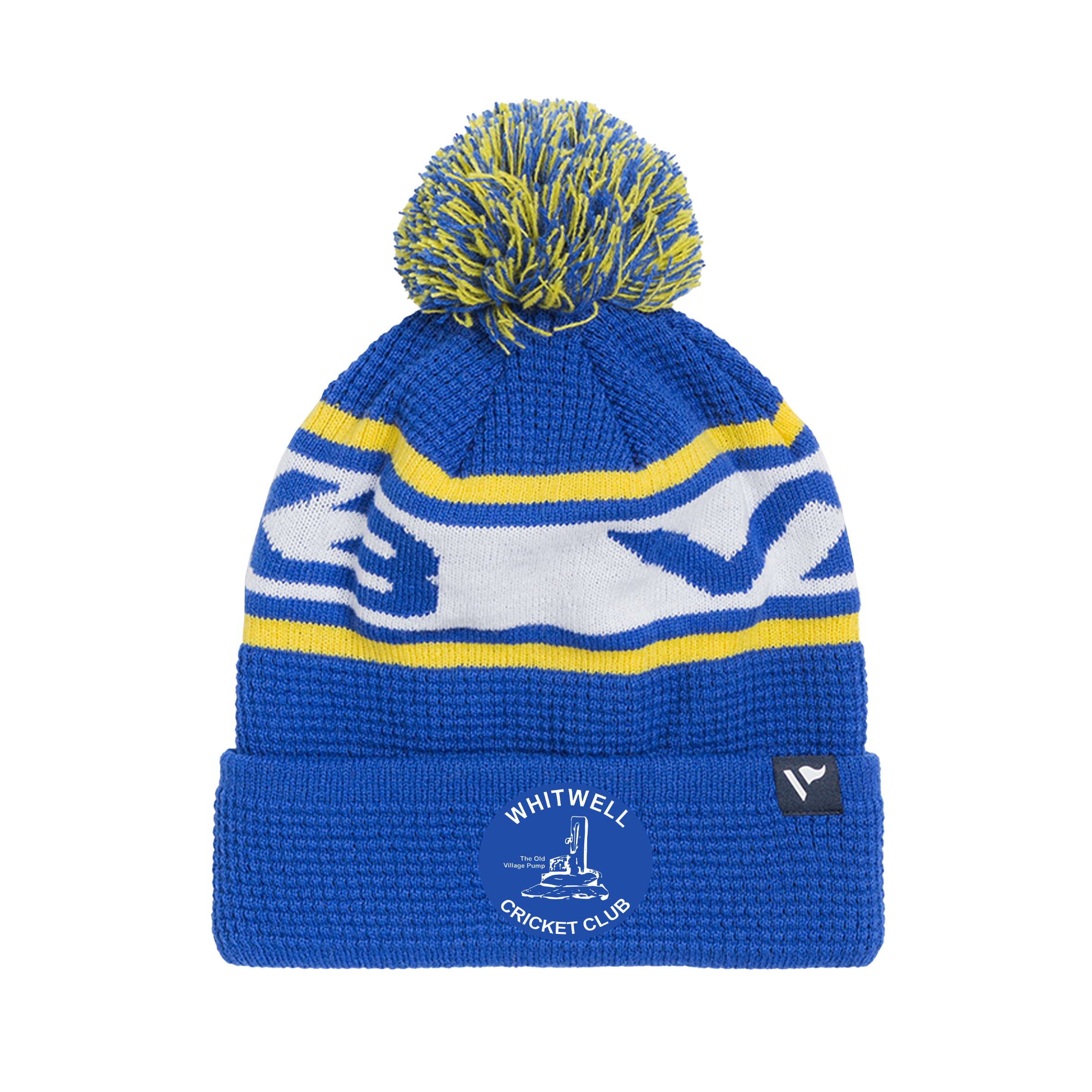 Whitwell Cricket Club Waffle Knit Bobble Hat - Royal/Yellow/White