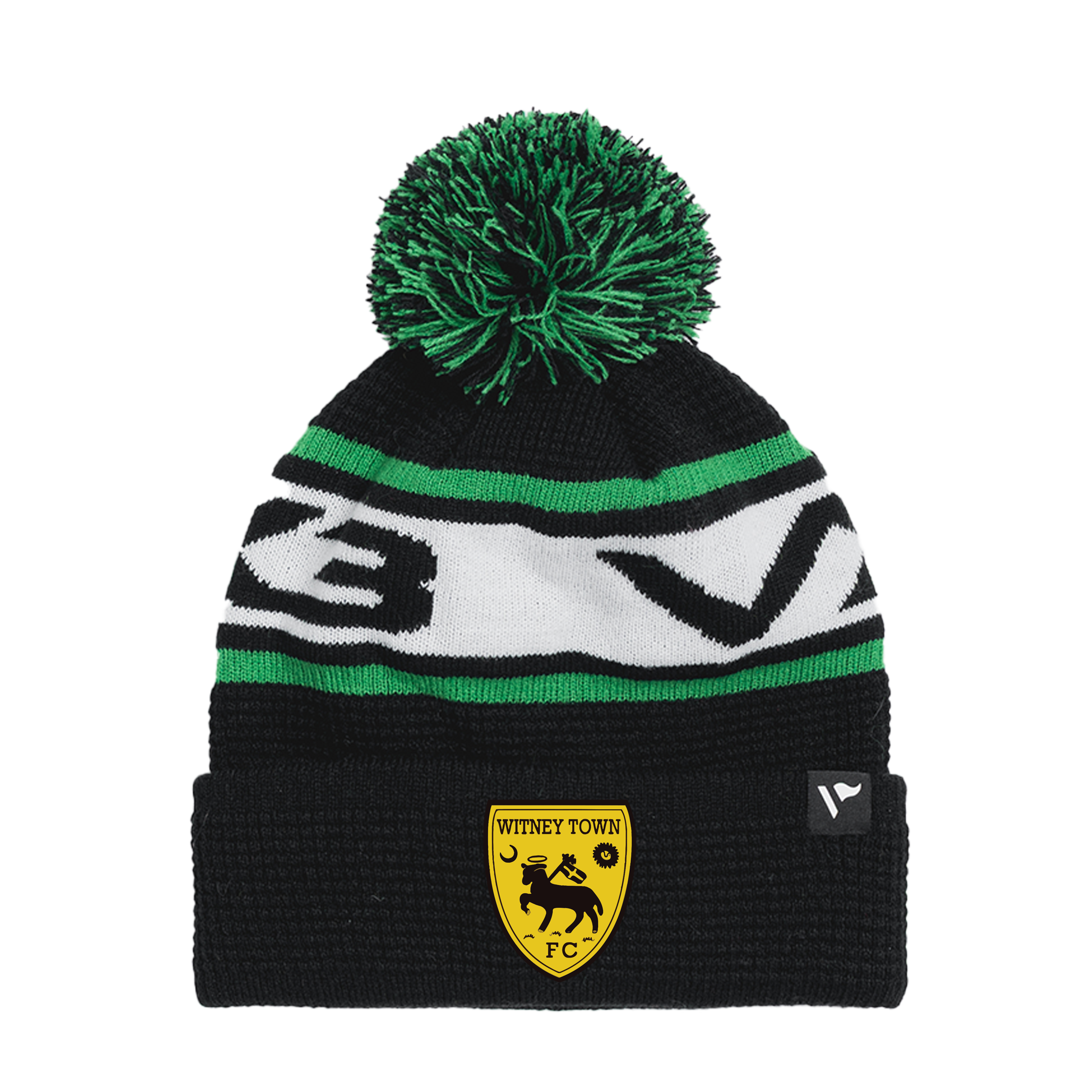 Witney Town FC Waffle Knit Bobble Hat - Black/Emerald/White