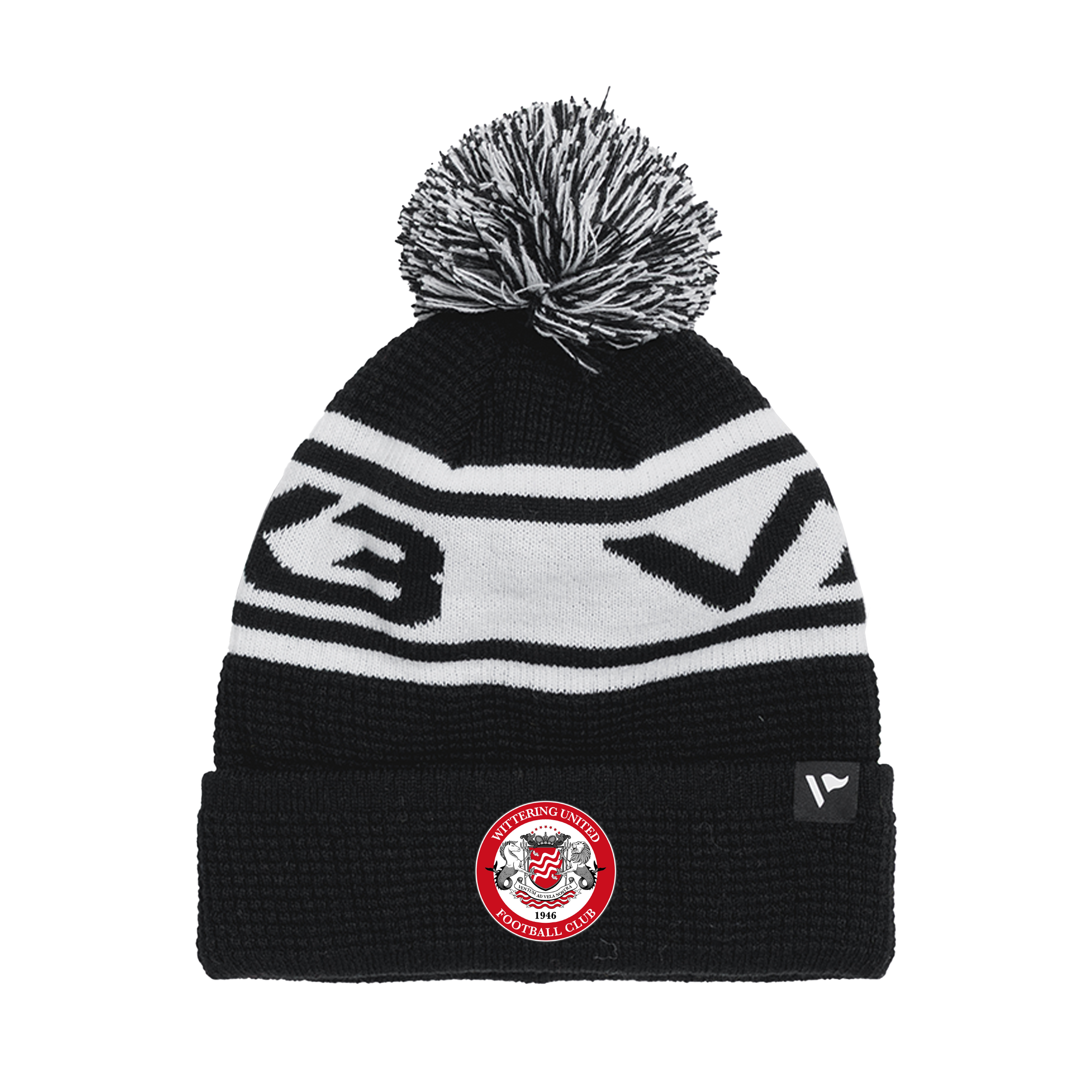 Wittering United FC Waffle Knit Bobble Hat - Black/White