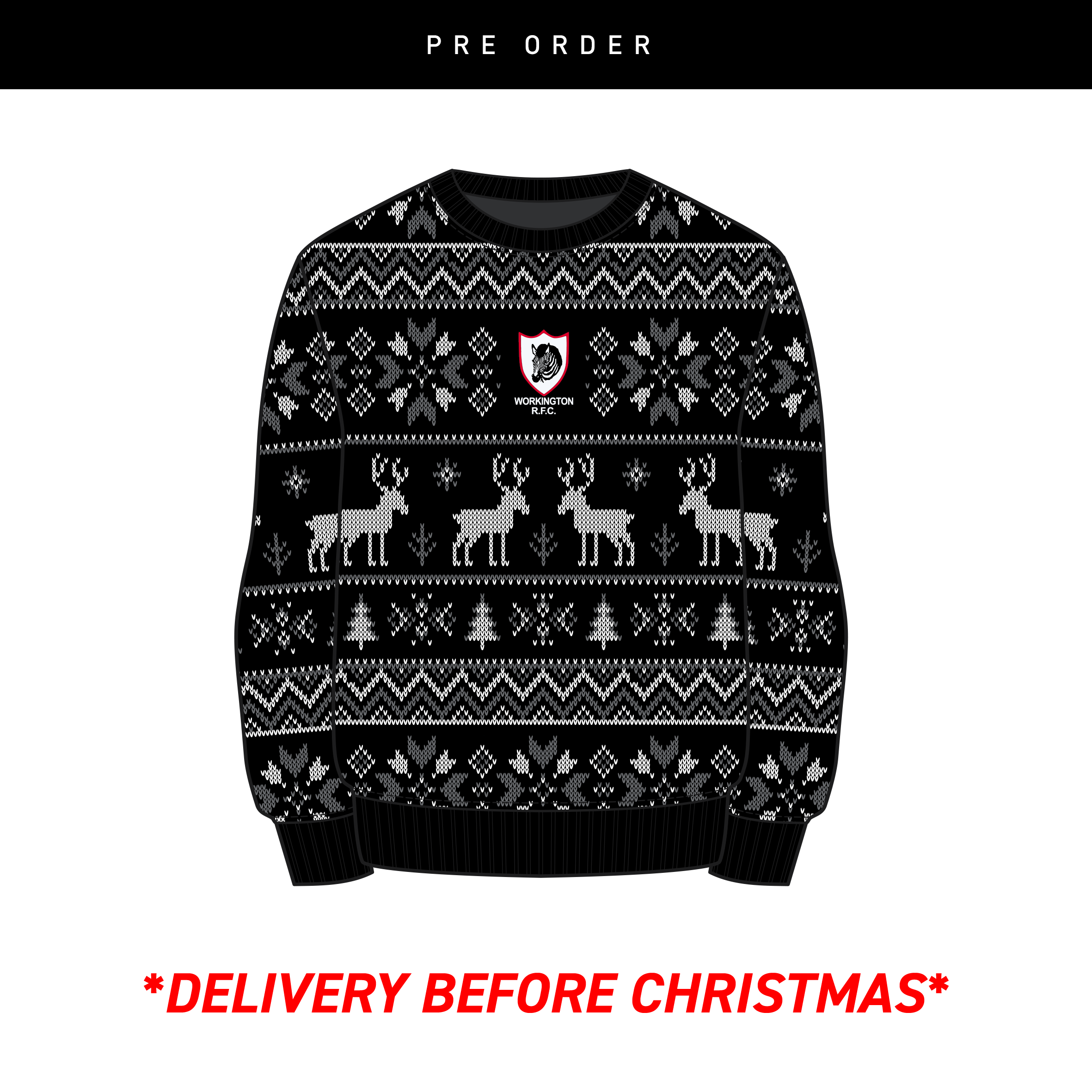 Workington RFC Christmas Jumper - Black/Grey/White Youth