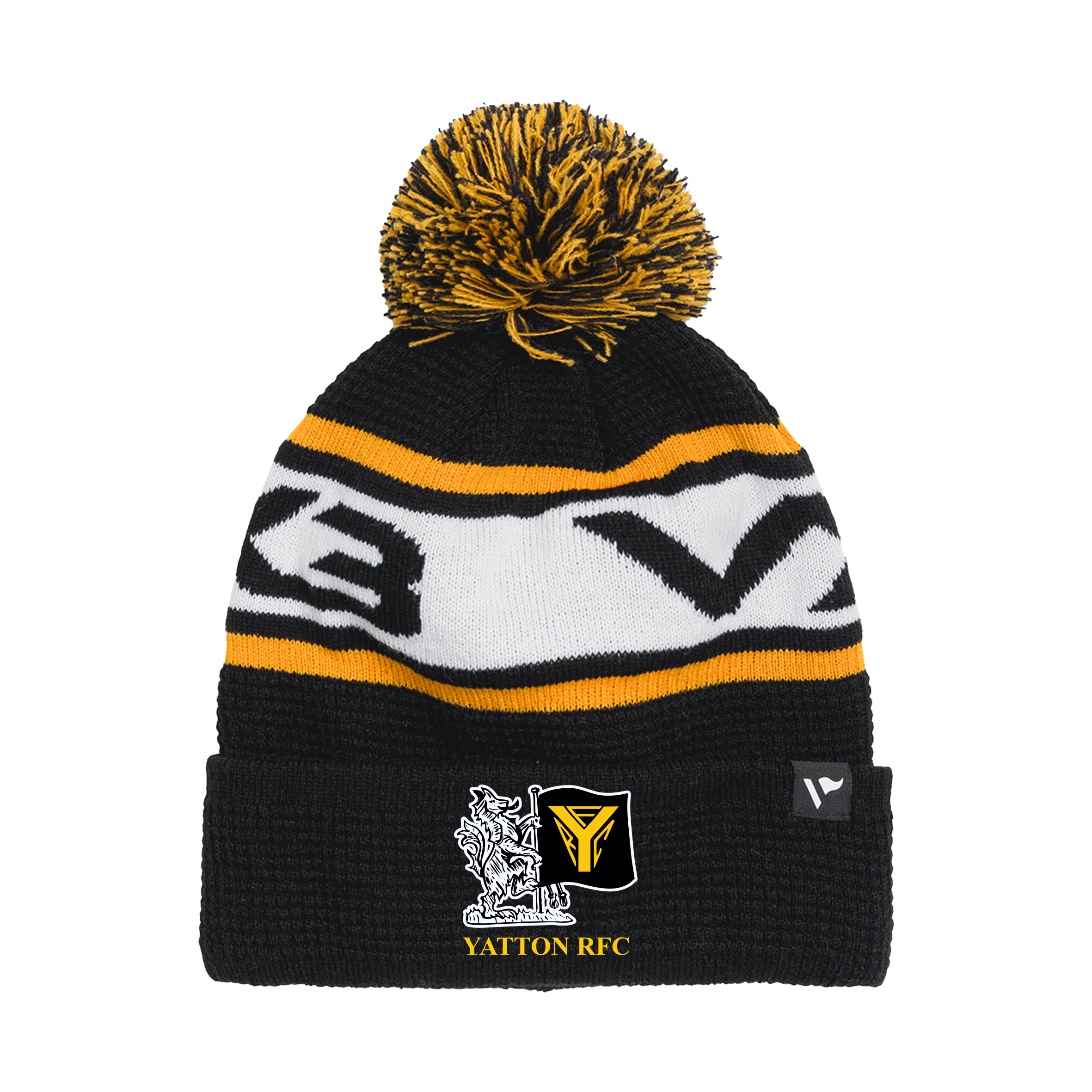 Yatton Rugby Club Waffle Knit Bobble Hat - Black/Amber/White