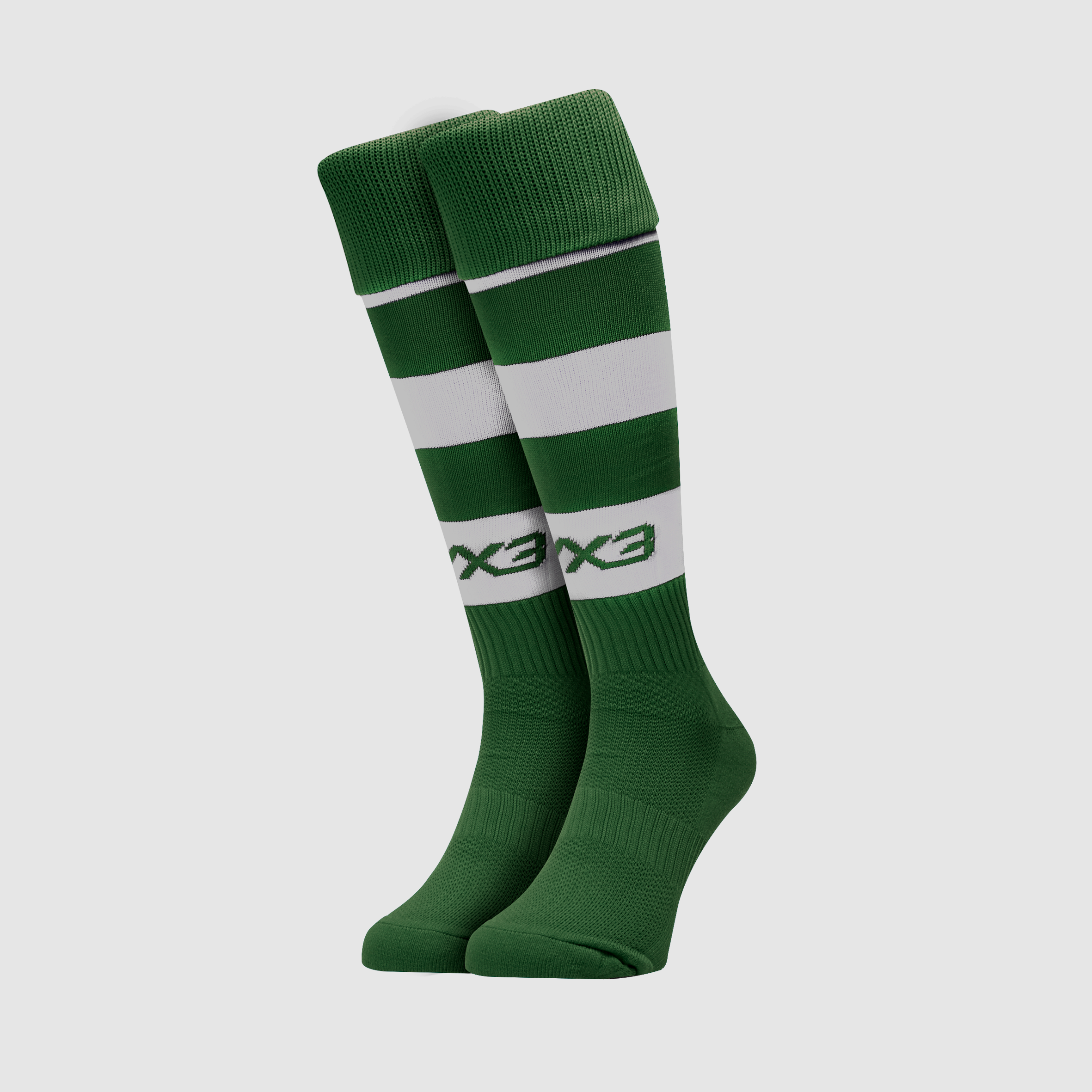 Youth Hooped Playing Socks Forest Green/White