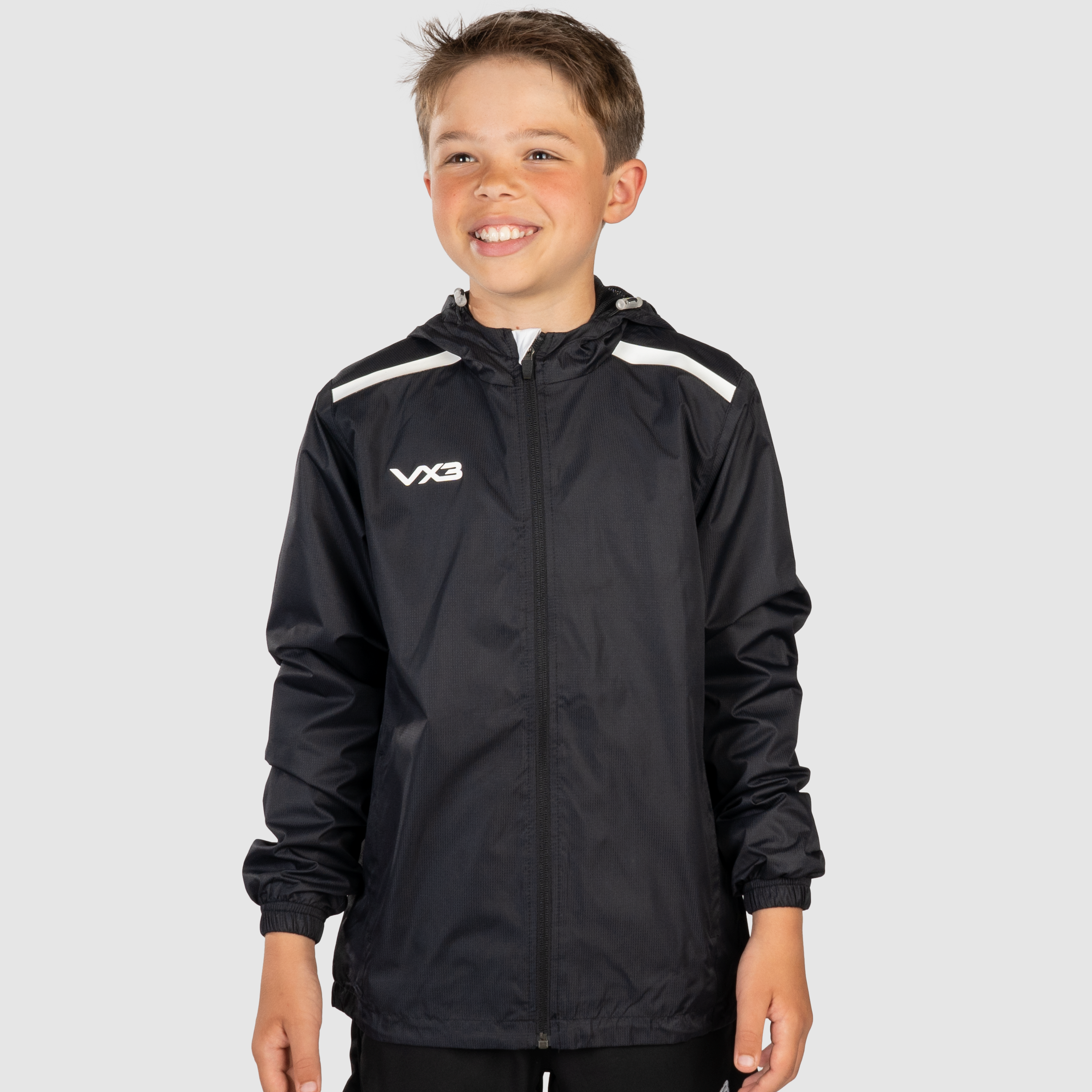 Fortis Youth Full Zip Rain Jacket Black/White