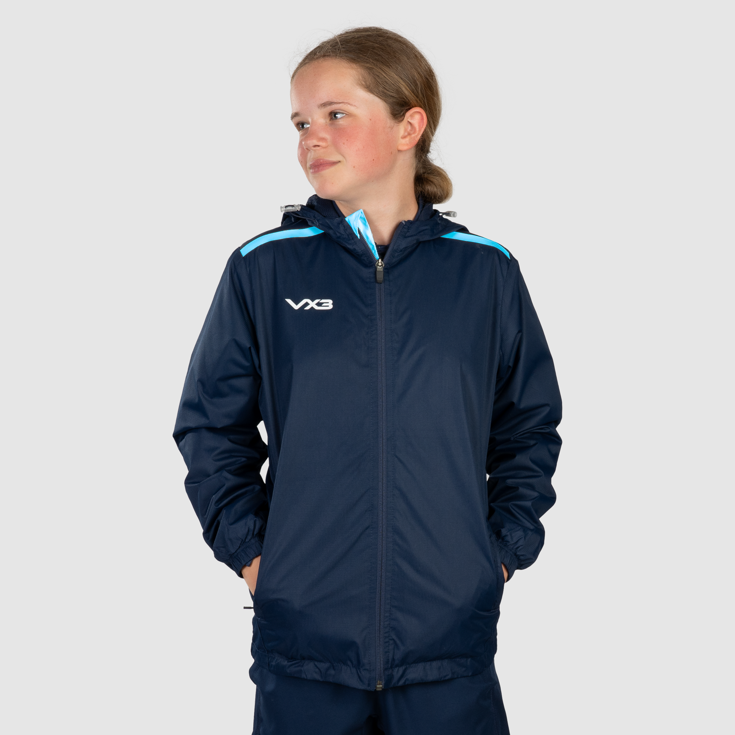 Fortis Youth Full Zip Rain Jacket Navy/Sky