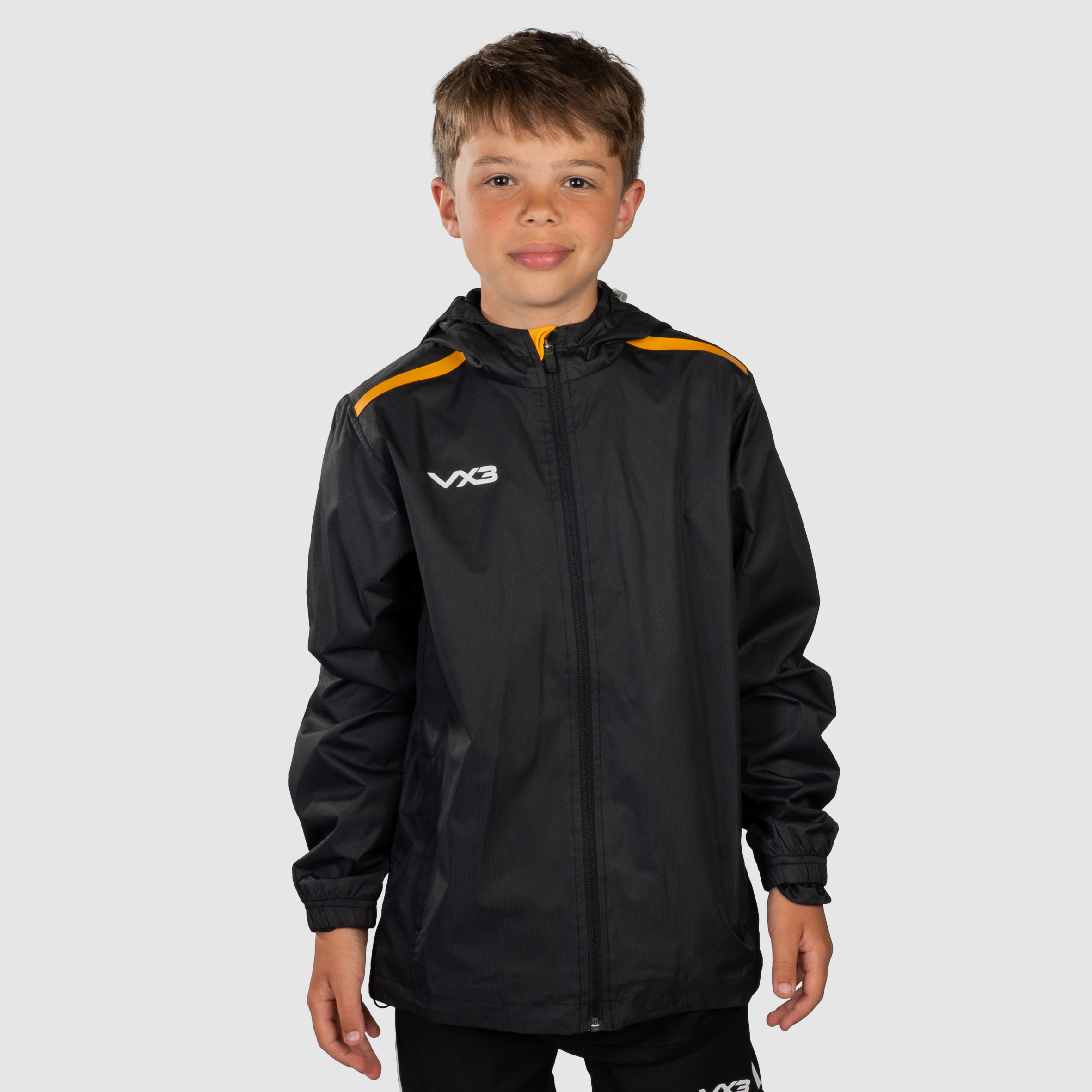 Fortis Youth Full Zip Rain Jacket Black/Amber