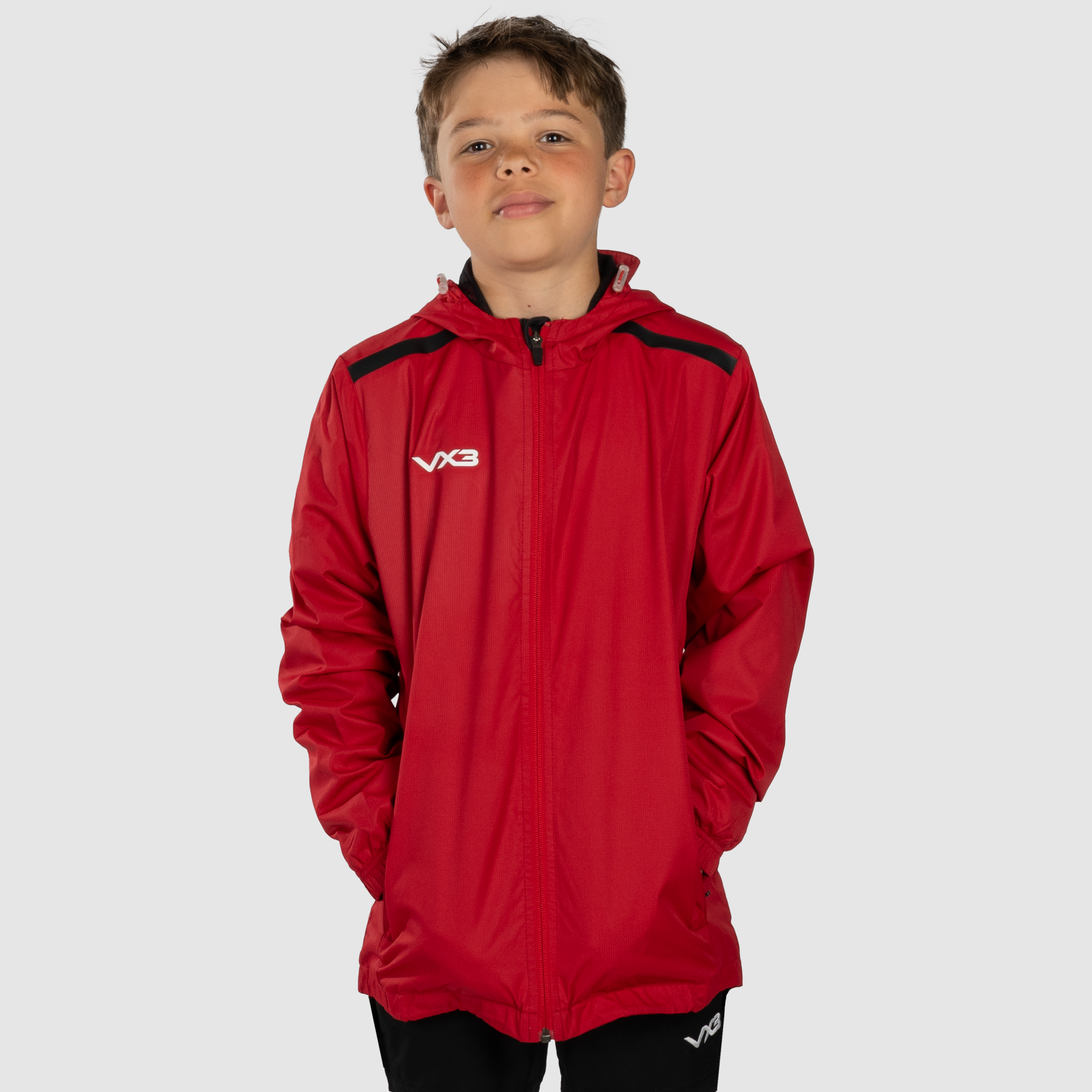 Fortis Youth Full Zip Rain Jacket Red/Black