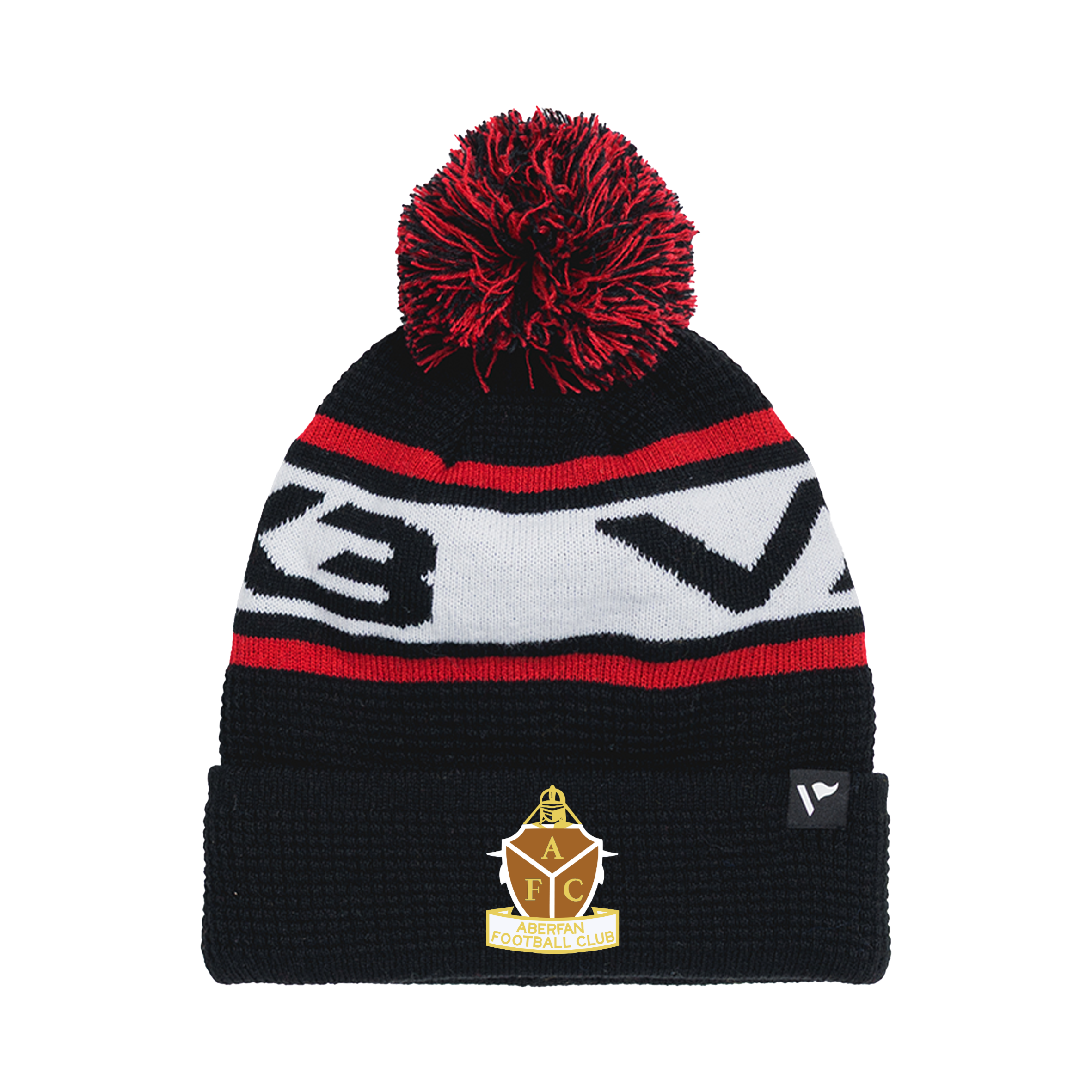 Aberfan FC Waffle Knit Bobble Hat - Black/Red/White