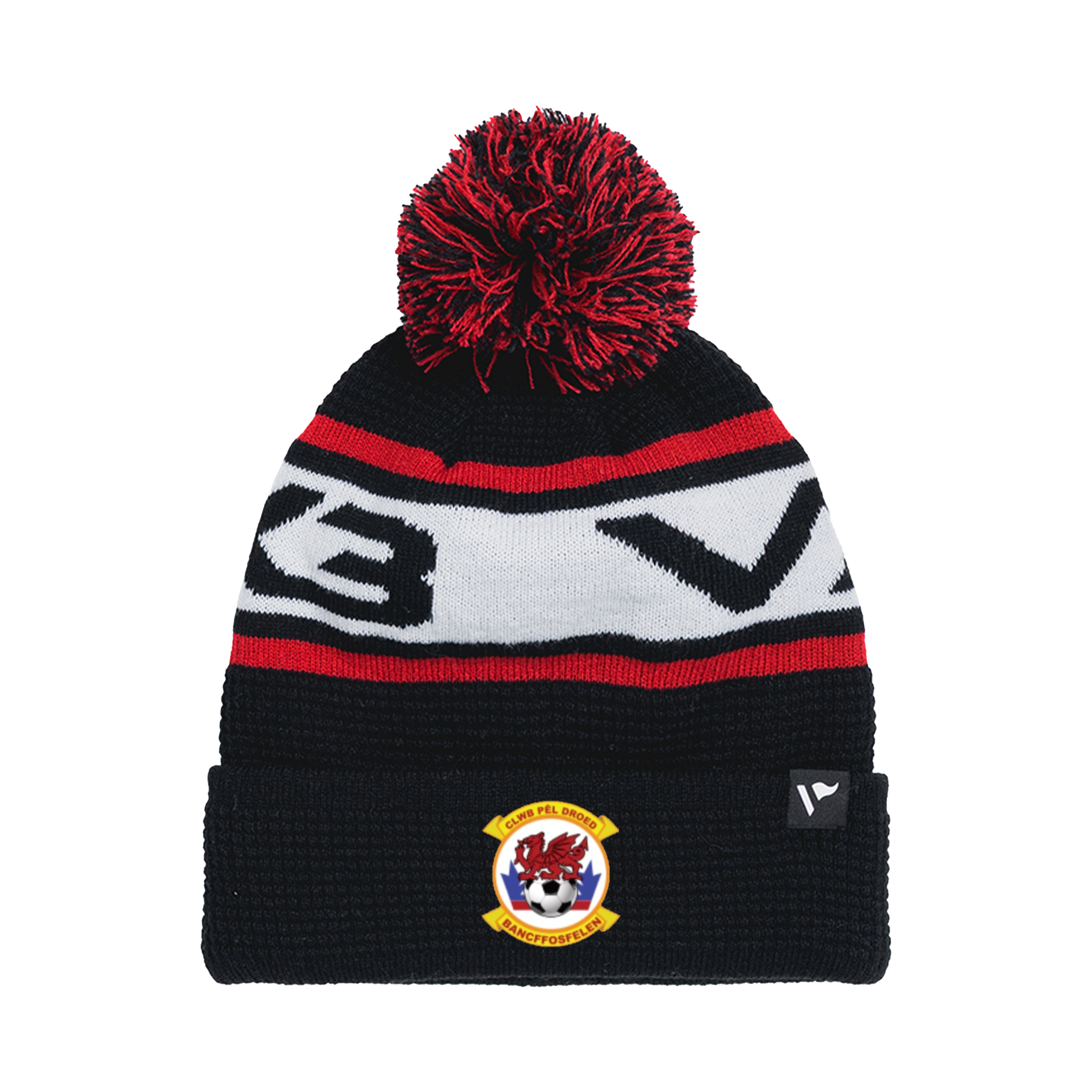 Bancffosfelen FC Waffle Knit Bobble Hat - Black/Red/White