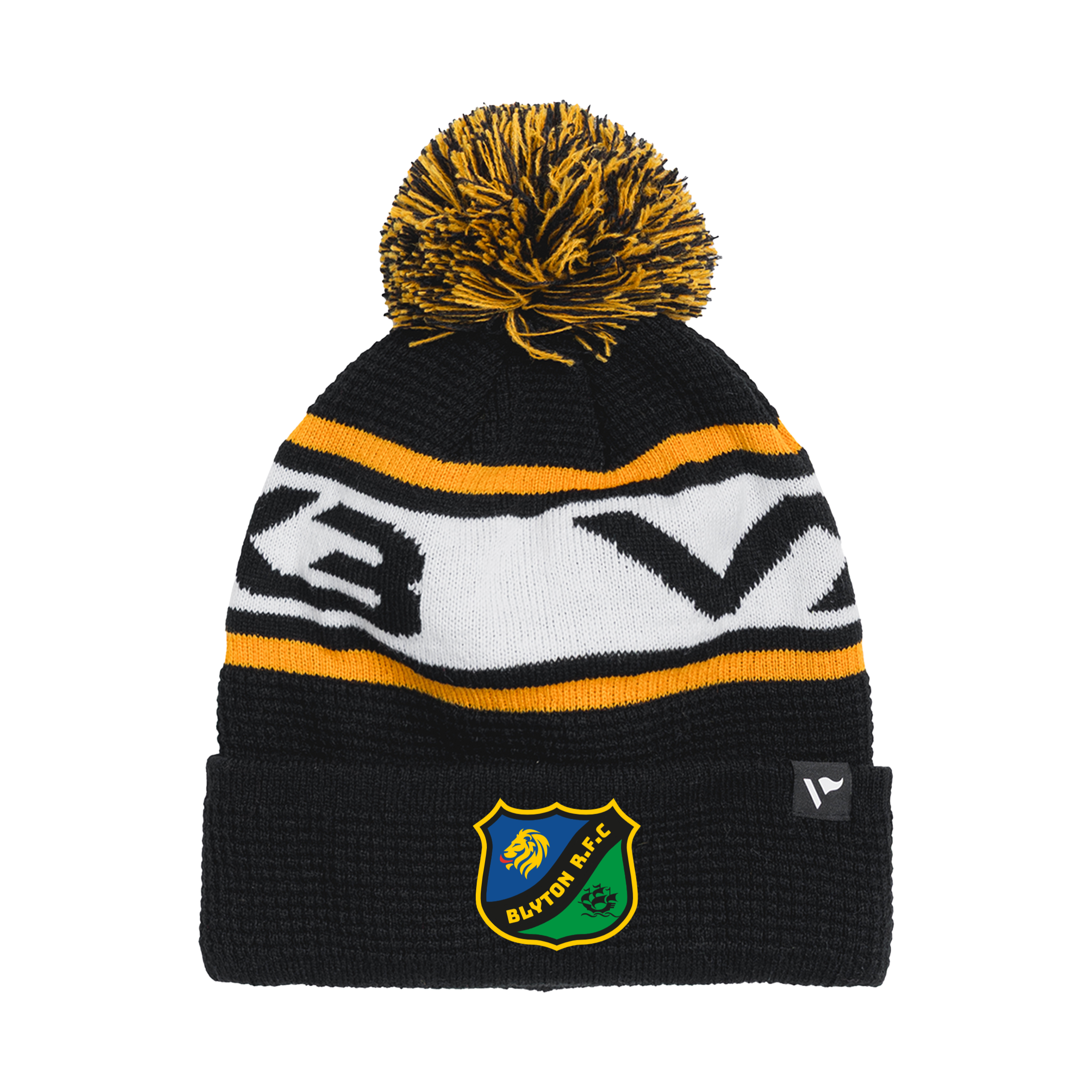 Blyton RFC Waffle Knit Bobble Hat - Black/Amber/White