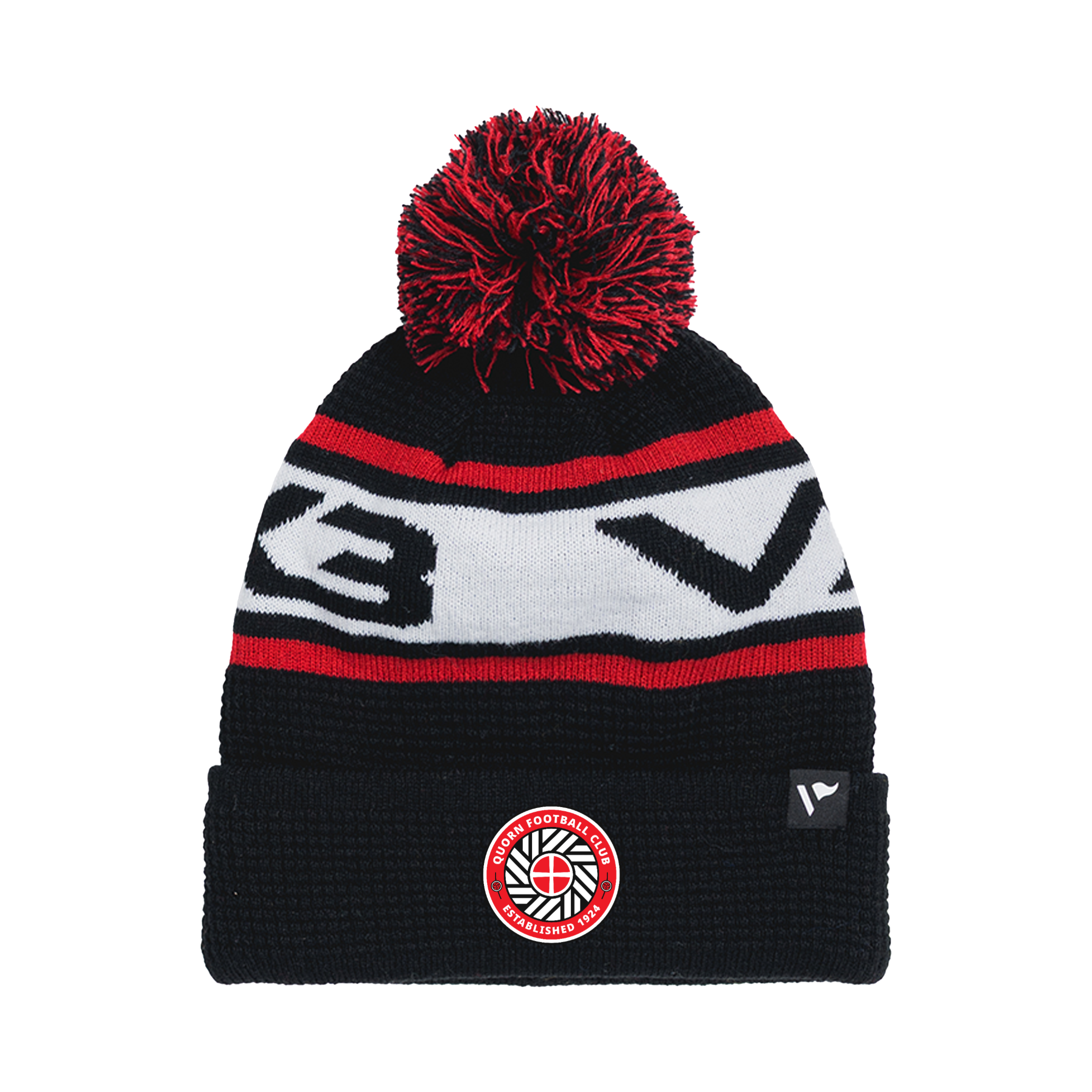 Quorn FC Waffle Knit Bobble Hat - Black/Red/White
