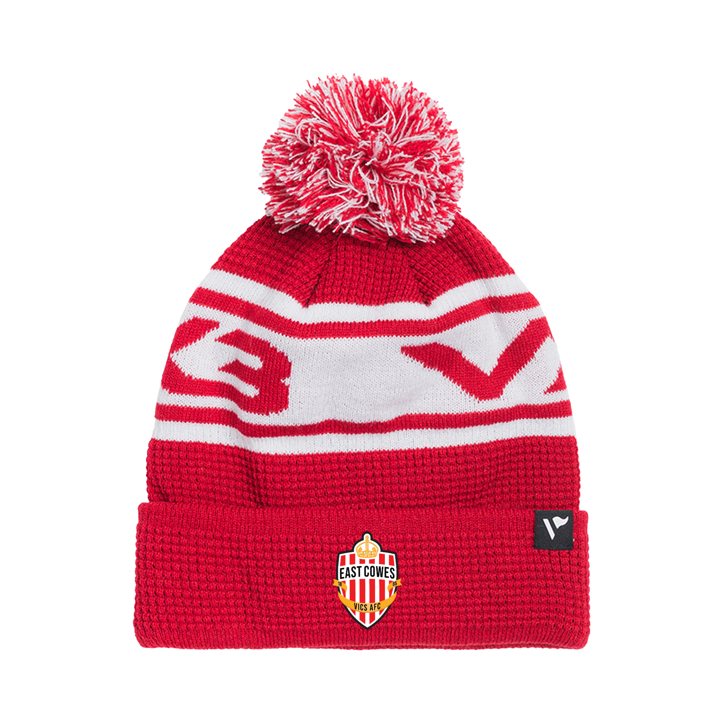 East Cowes Vics AFC Waffle Knit Bobble Hat - Red/White