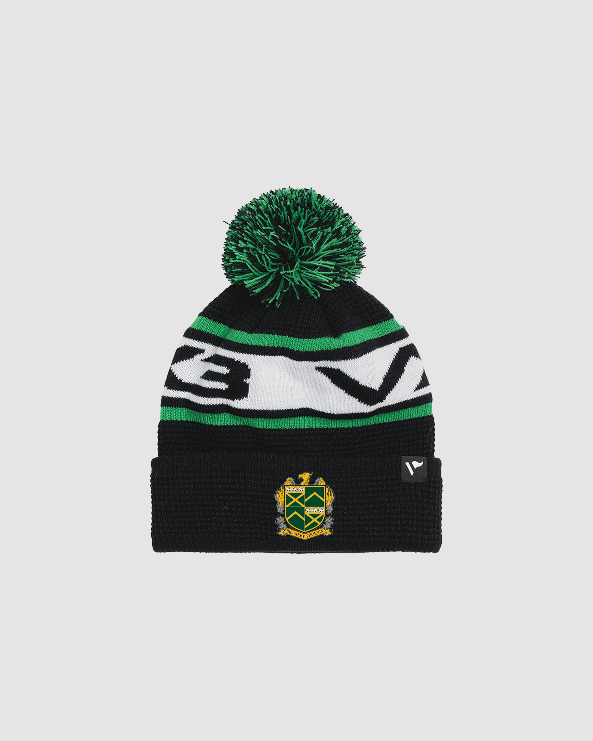 Bramley Phoenix RUFC Waffle Knit Bobble Hat - Black/Emerald/White