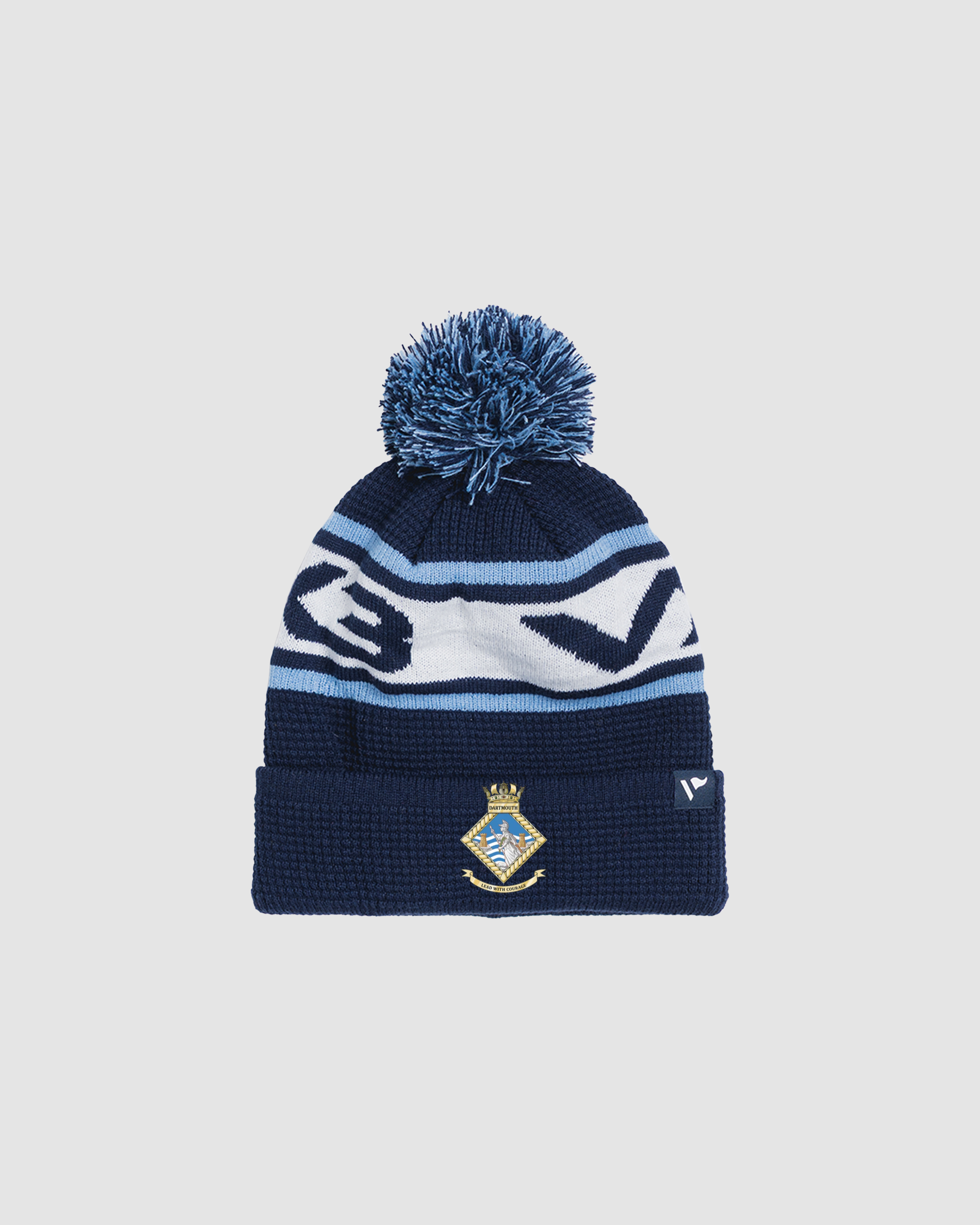 Britannia Royal Naval College Waffle Knit Bobble Hat - Navy/Sky/White