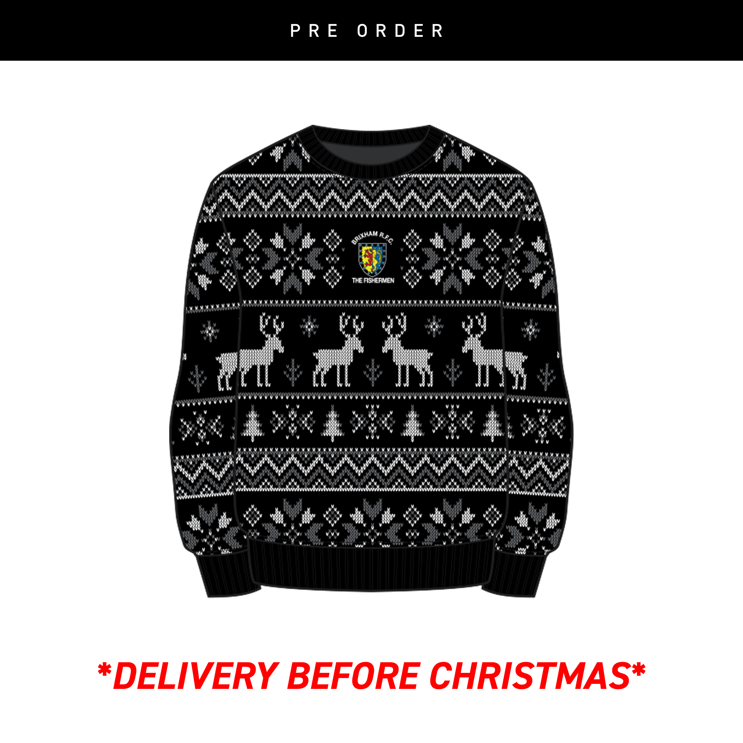 Brixham RFC Christmas Jumper - Black/Grey/White