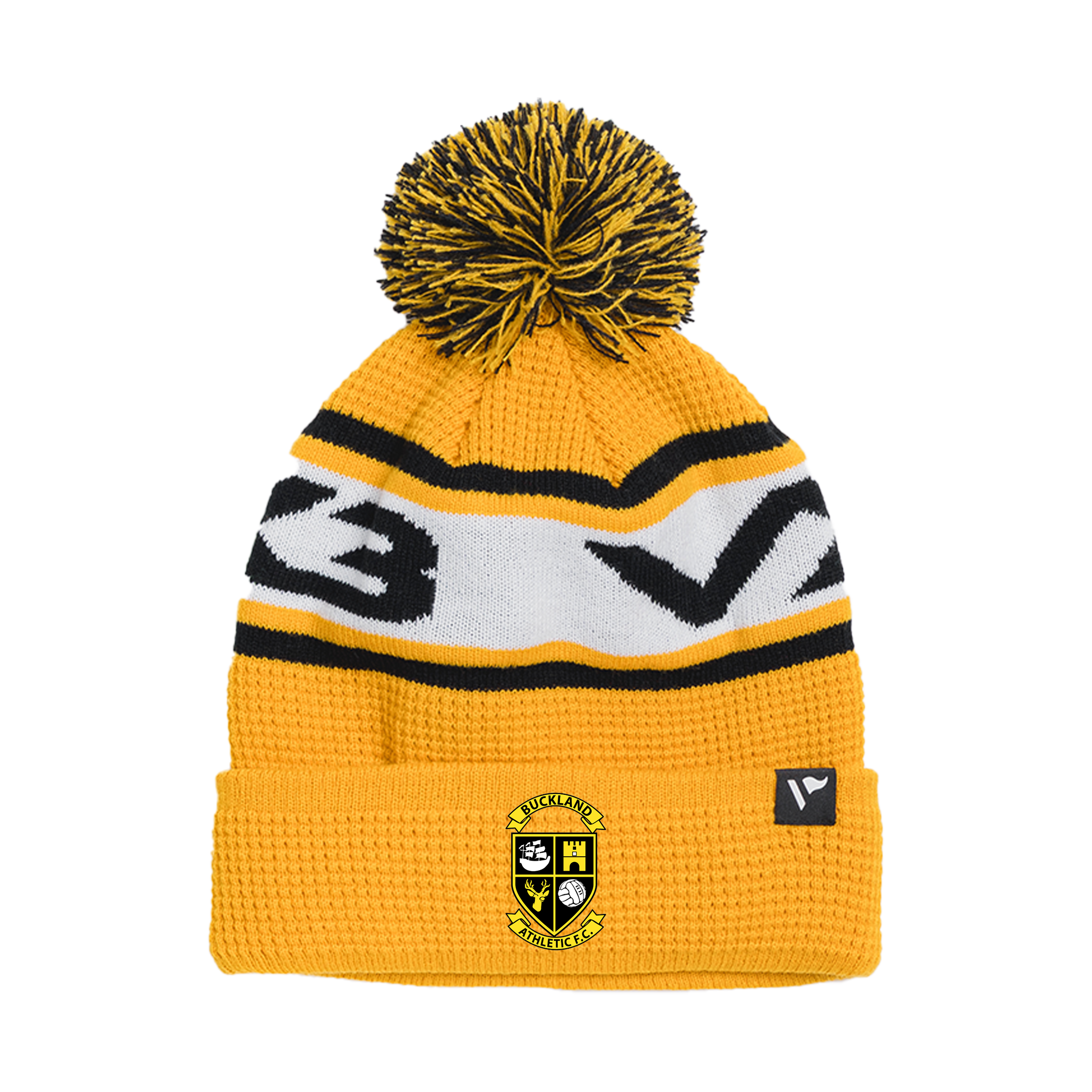 Buckland Athletic Football Club Waffle Knit Bobble Hat - Amber/Black/White