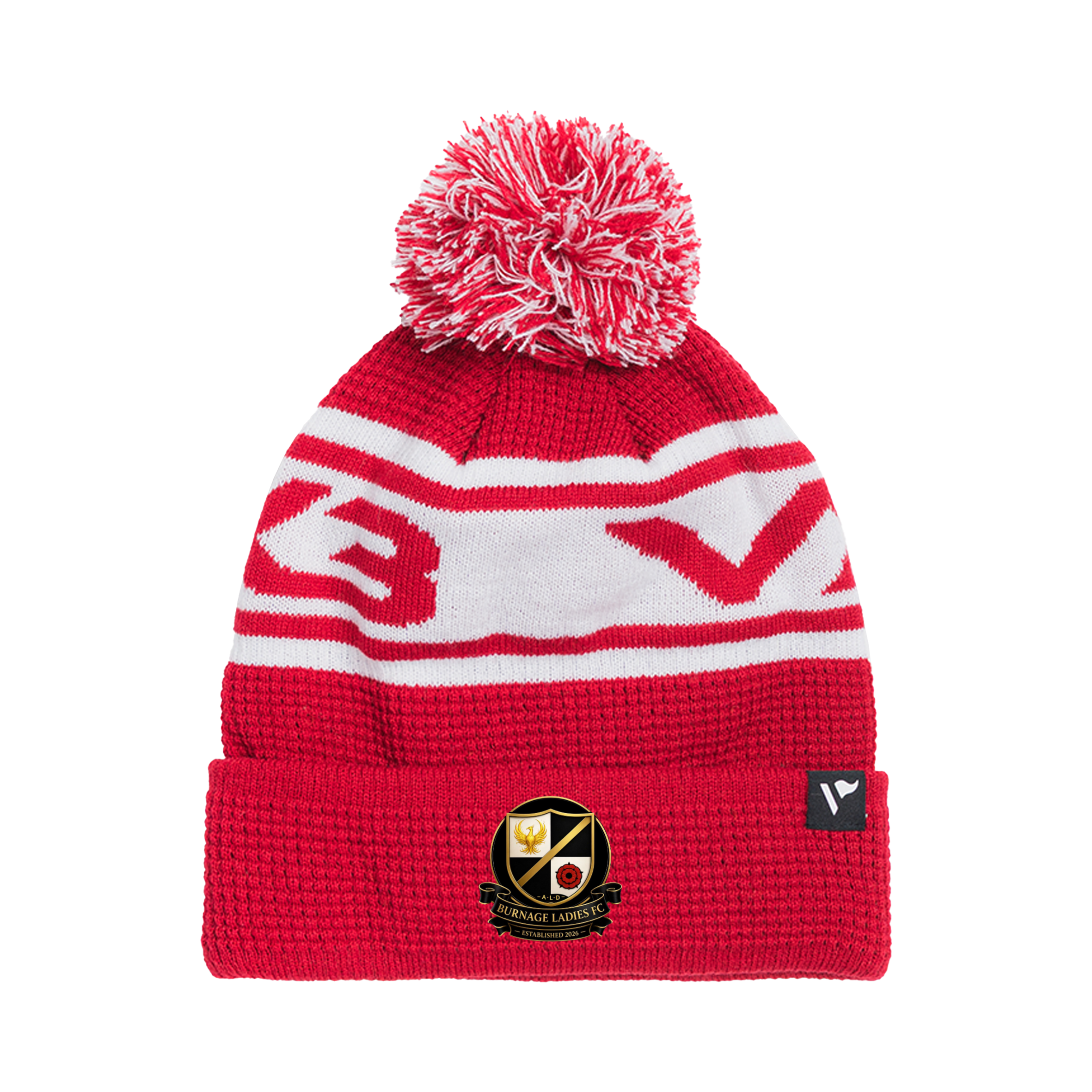 Burnage Ladies FC Waffle Knit Bobble Hat - Red/White