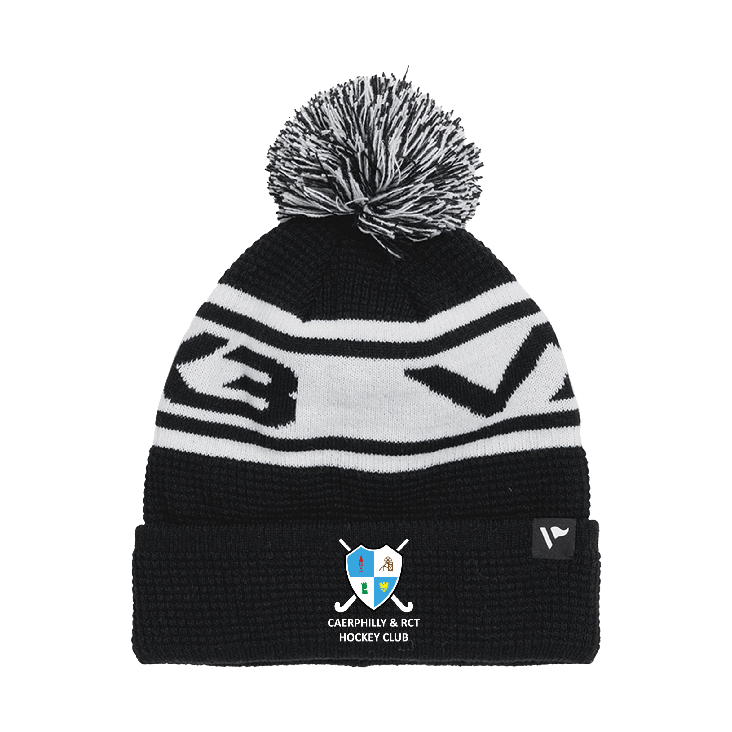 Caerphilly & RCT Hockey Club Waffle Knit Bobble Hat - Black/White