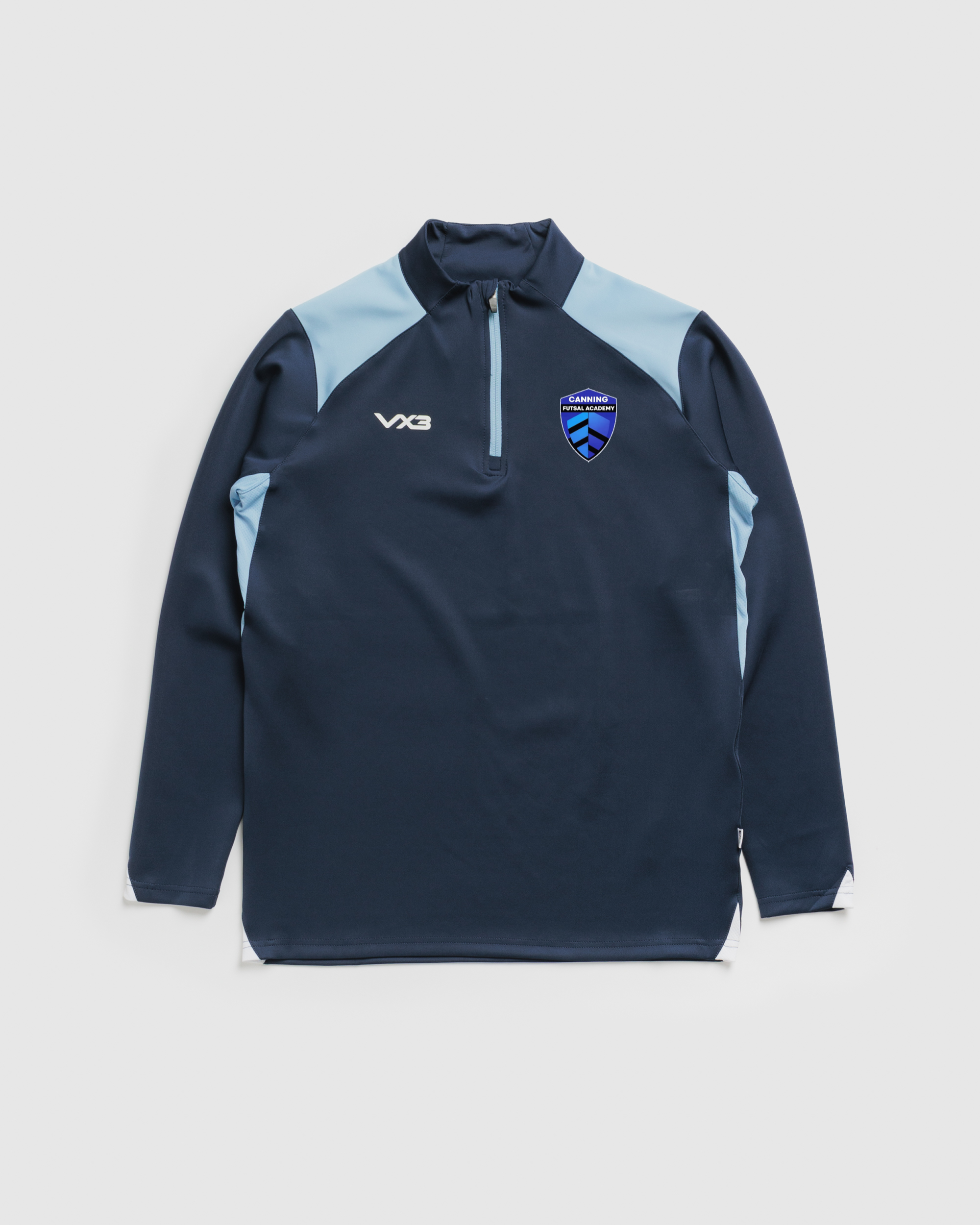 Canning Futsal Academy  Vertex Youth Quarter Zip -Navy/Sky/White