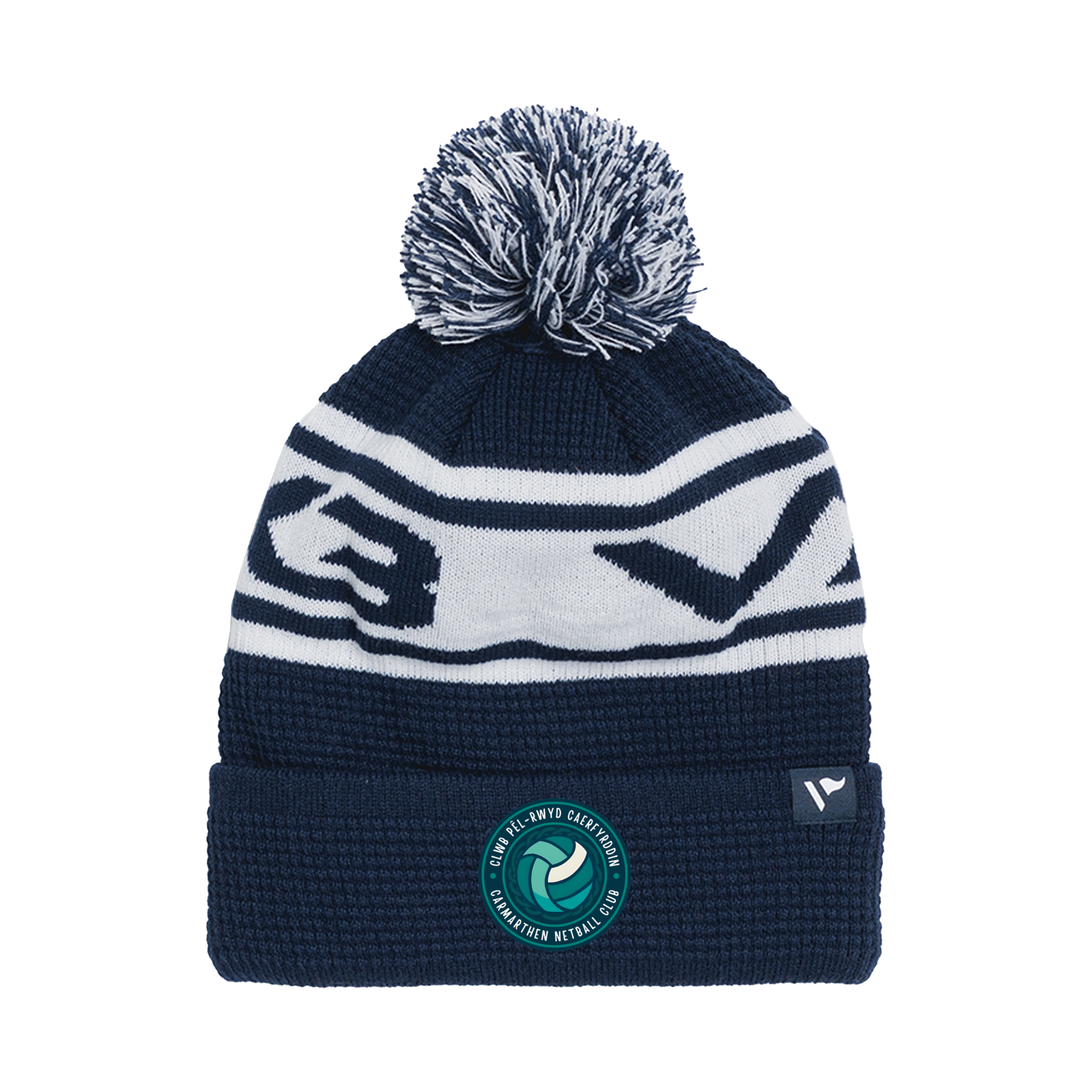 Carmarthen Netball Club Waffle Knit Bobble Hat - Navy/White