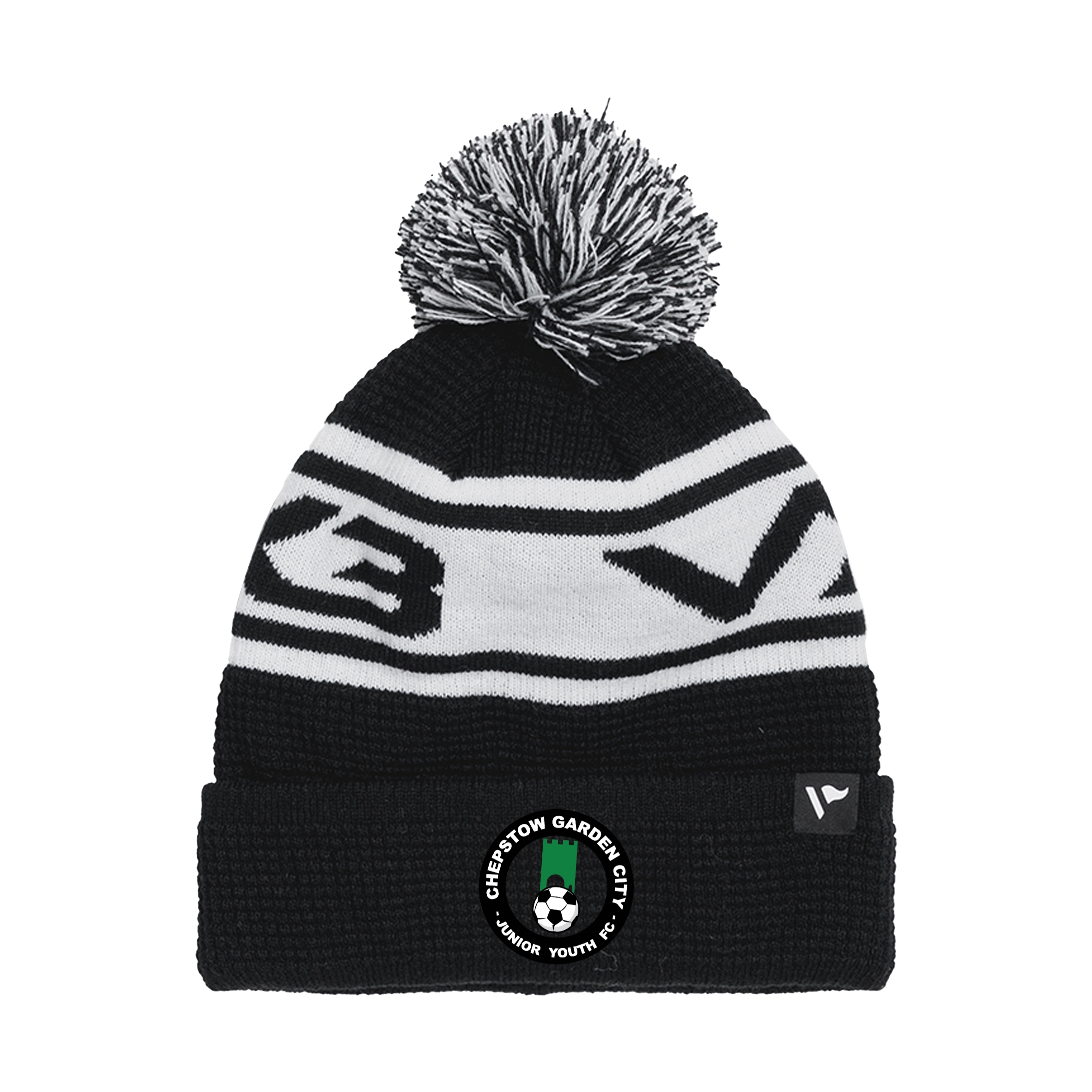 Chepstow Garden City FC Waffle Knit Bobble Hat - Black/White