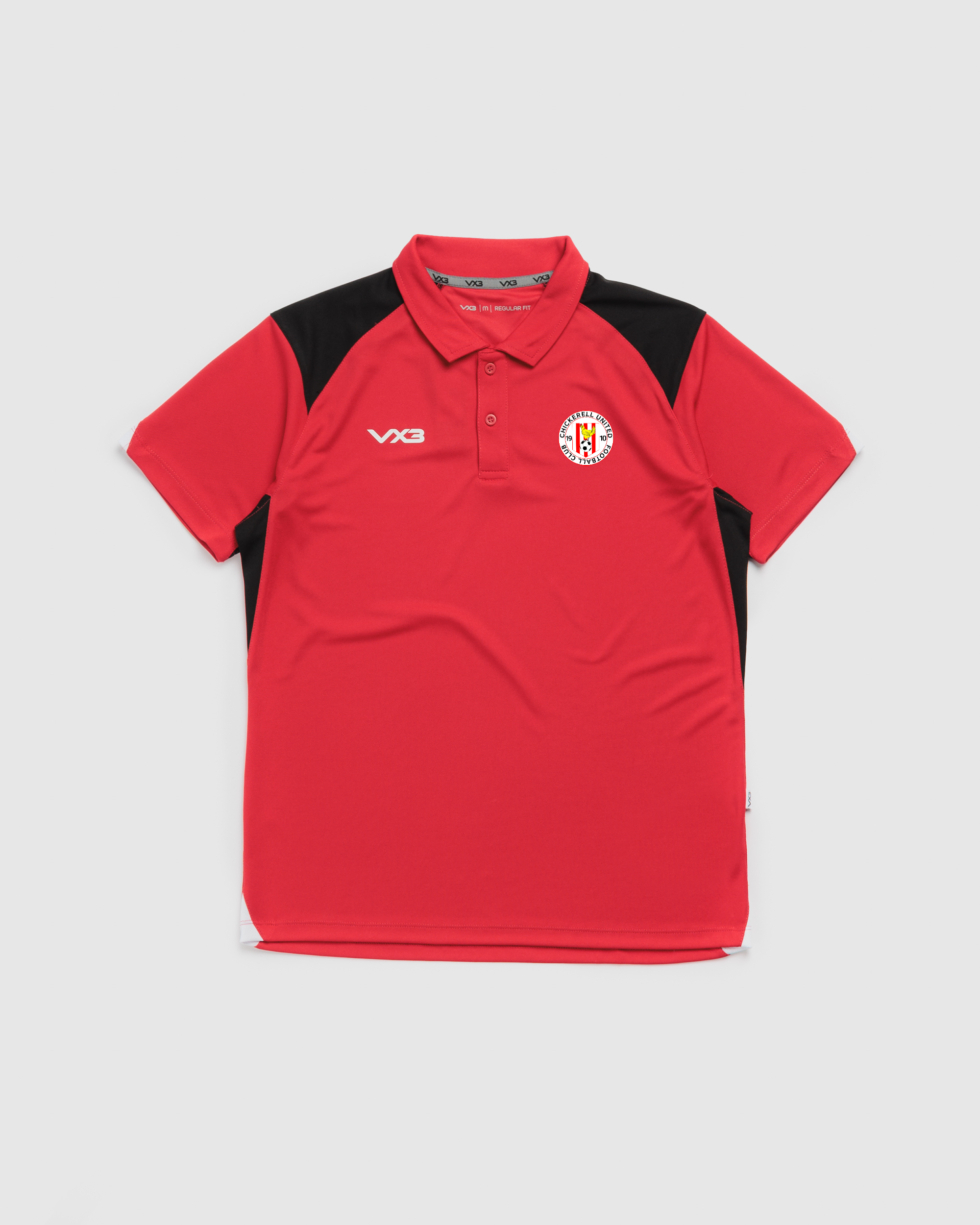 Chickerell United FC Vertex Polo -Red/Black/White