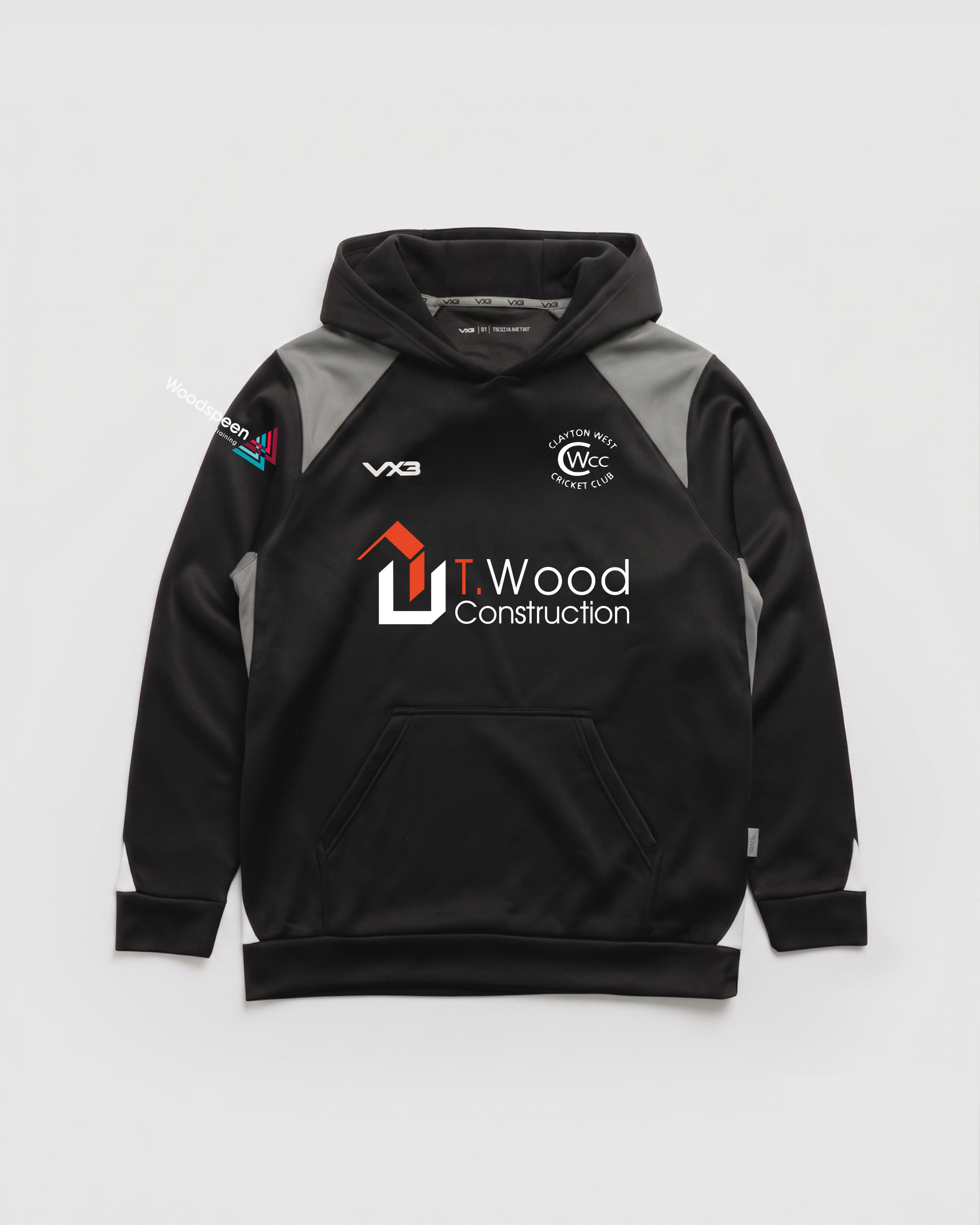 Clayton West Cricket Vertex Youth Hoodie -Black/Grey/White